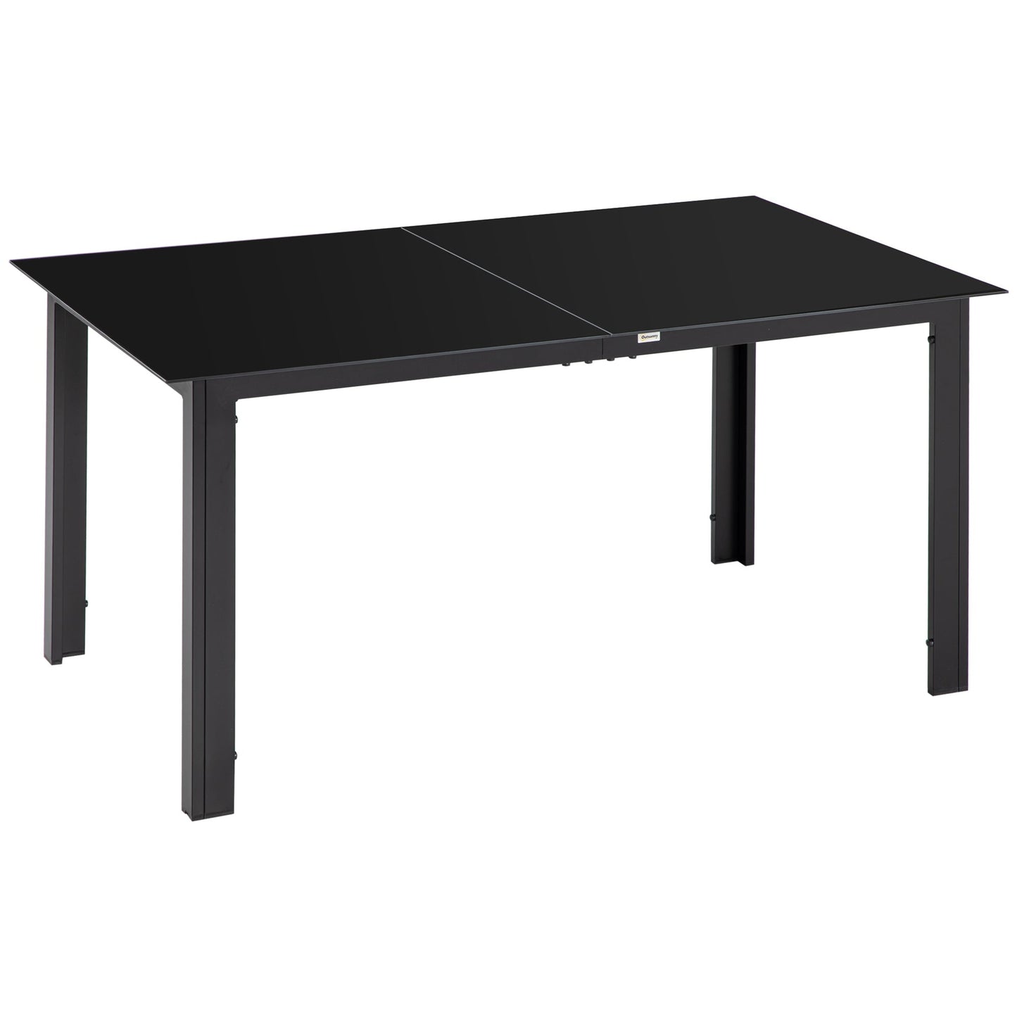 Outdoor Dining Table for 6, Aluminium Rectangular Garden Table with Tempered Glass Tabletop for Yard, Deck, Patio, 150 x 90 x 74 cm, Black