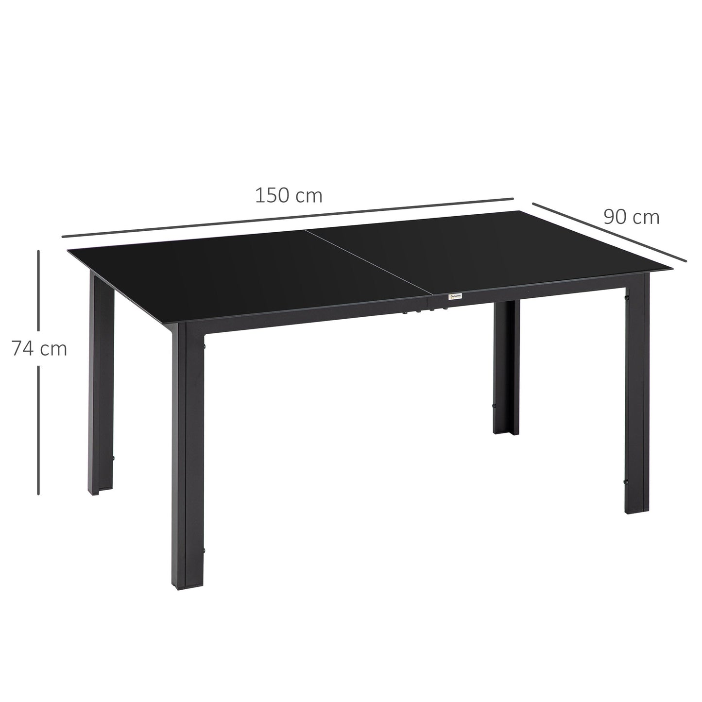 Outdoor Dining Table for 6, Aluminium Rectangular Garden Table with Tempered Glass Tabletop for Yard, Deck, Patio, 150 x 90 x 74 cm, Black