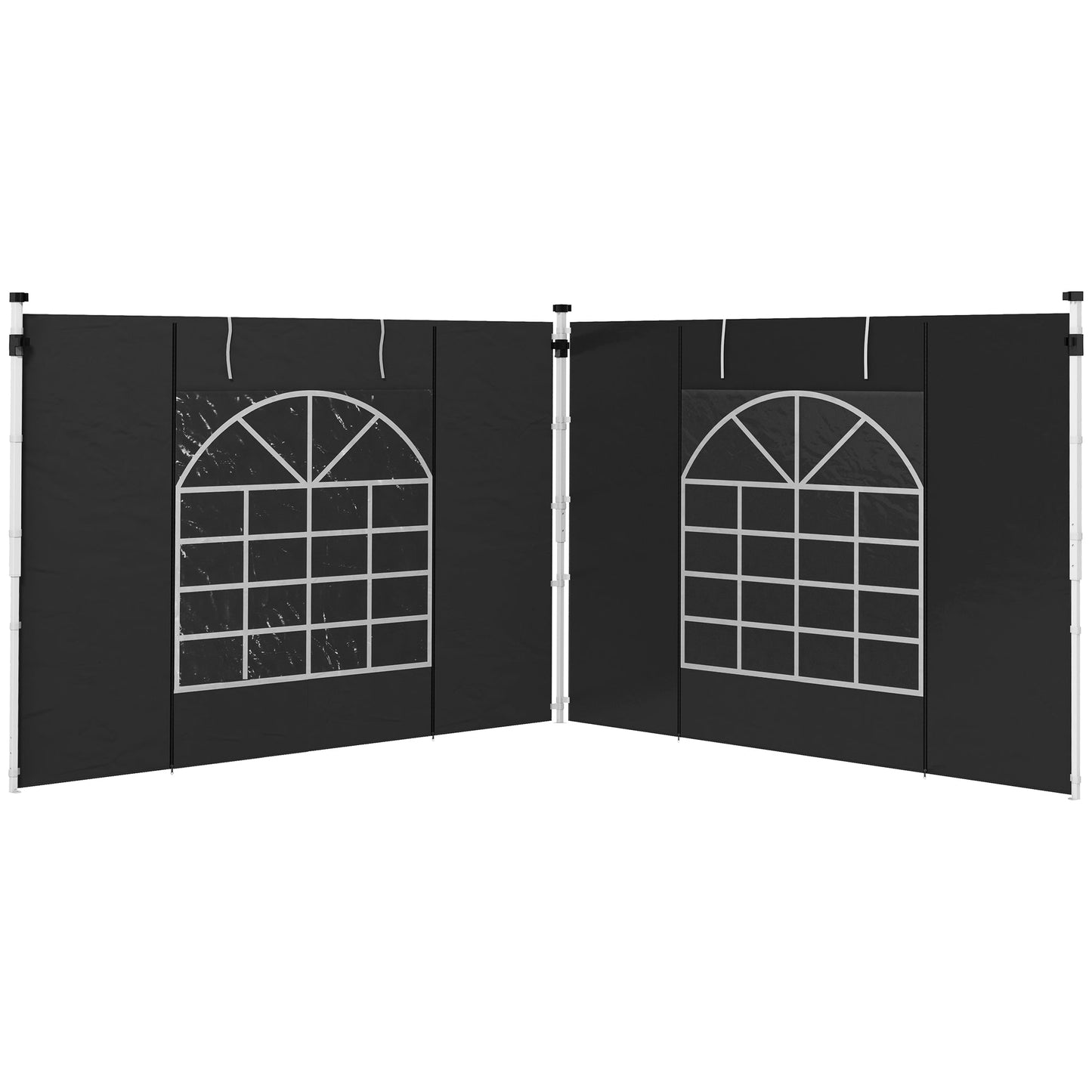 Gazebo Side Panels with Windows and Doors, for 3x3(m) or 3x6m Pop Up Gazebo, 2 Pack Sides Replacement, Black