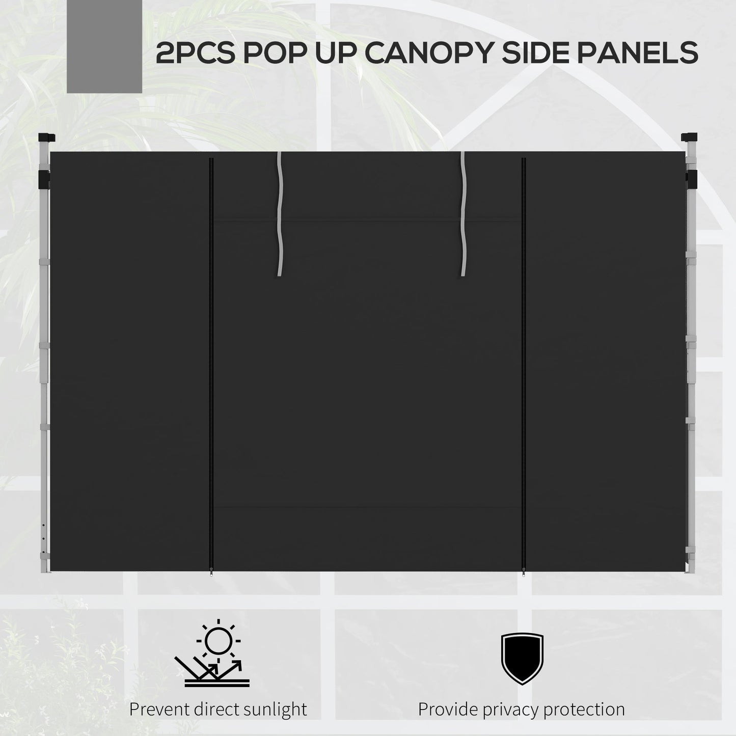 Gazebo Side Panels with Windows and Doors, for 3x3(m) or 3x6m Pop Up Gazebo, 2 Pack Sides Replacement, Black