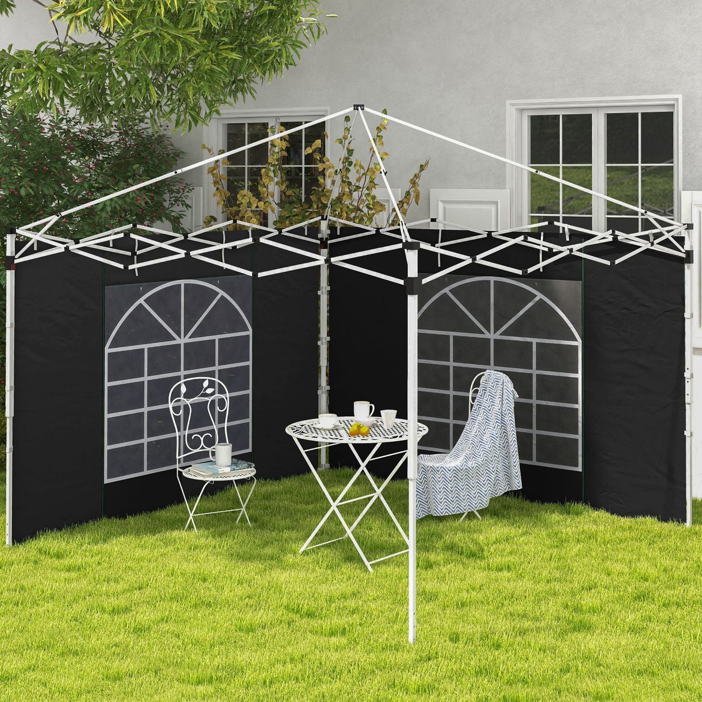 Gazebo Side Panels with Windows and Doors, for 3x3(m) or 3x6m Pop Up Gazebo, 2 Pack Sides Replacement, Black