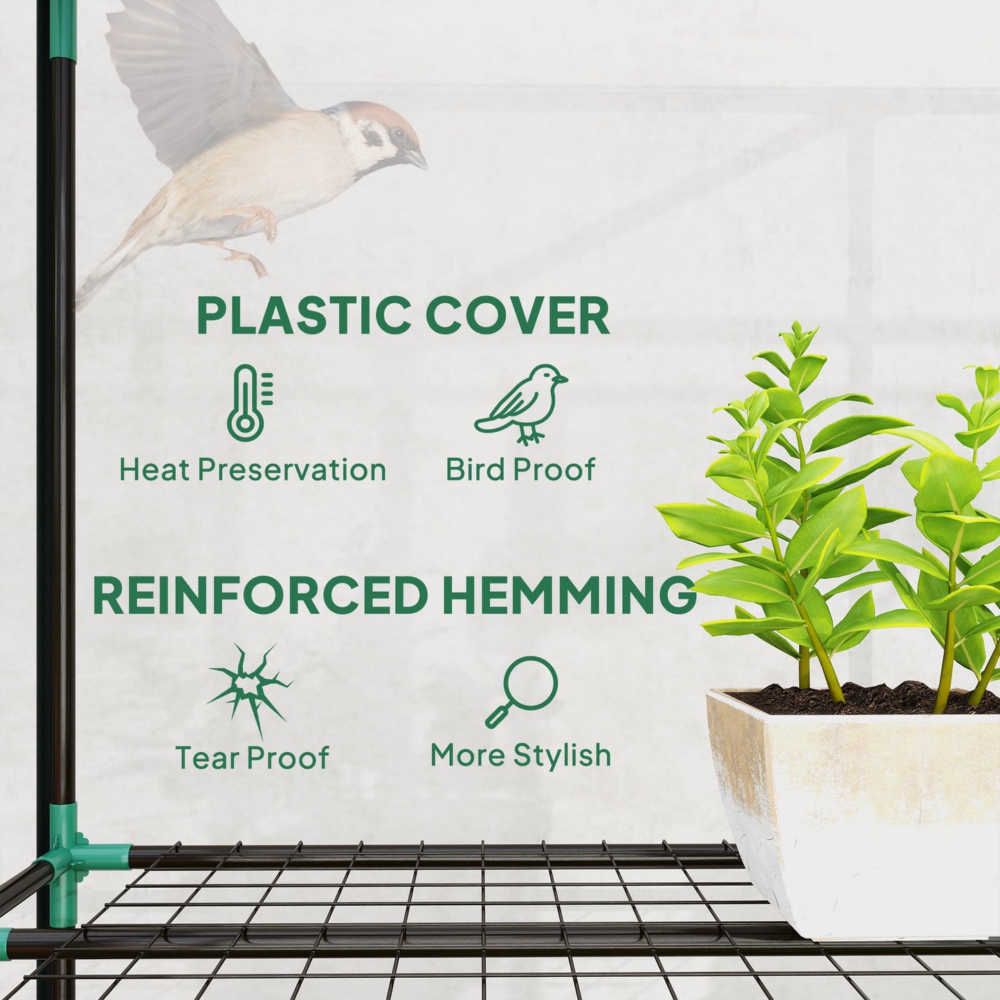 3 Tier Lean-to Mini Greenhouse with Reinforced Plastic Cover, Portable Indoor Outdoor Green House with 3 Roll-up Doors and 9 Wire Shelves, 151H x 215W x 46Dcm, Clear