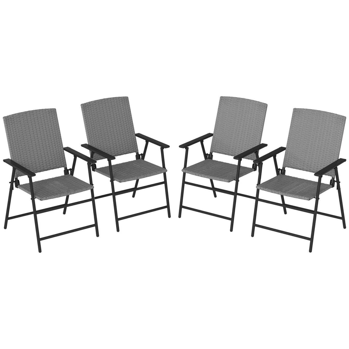 Folding Garden Chairs Set of 4, PE Rattan Garden Dining Chairs with Armrests, High Back and Steel Frame, Weather Resistant Outdoor Dining Furniture for Patio, Balcony, Grey