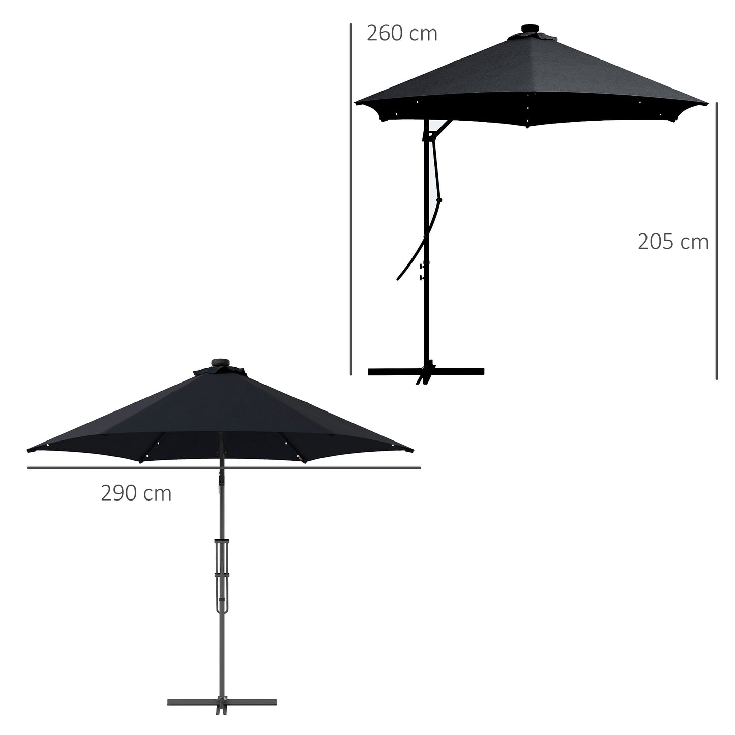 3(m) Cantilever Parasol with Solar LED and Easy Lever, Garden Parasol Umbrella with Cross Base and Waterproof Cover, Outdoor Sun Shades, Black