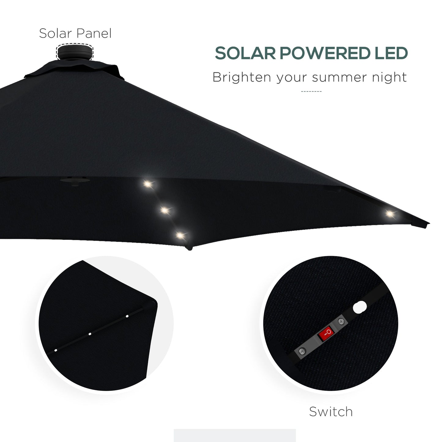 3(m) Cantilever Parasol with Solar LED and Easy Lever, Garden Parasol Umbrella with Cross Base and Waterproof Cover, Outdoor Sun Shades, Black