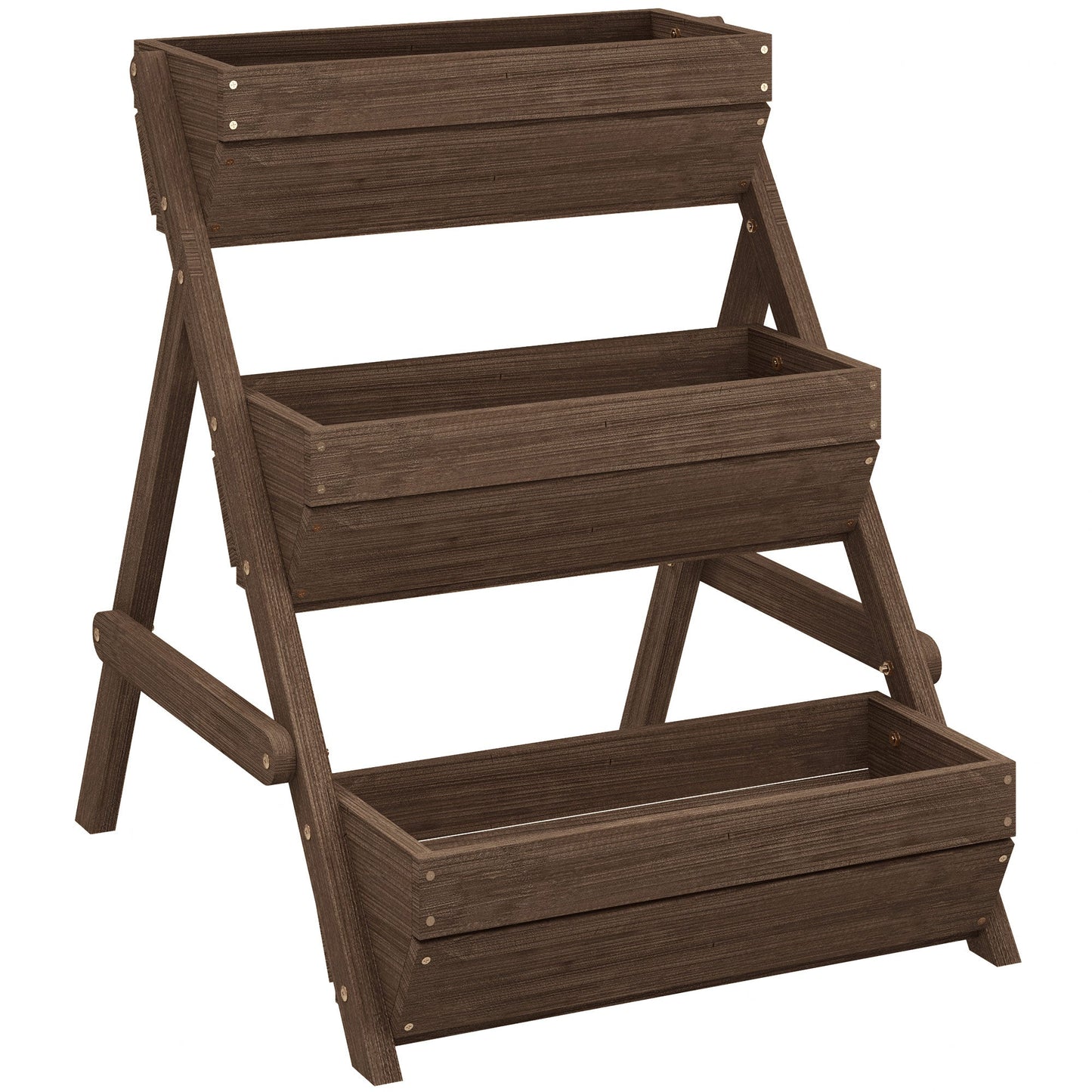 3 Tier 66L Raised Garden Bed Wooden Elevated Planter Box Kit for Flower, Vegetable, Herb, 65 x 75 x 76cm, Tan