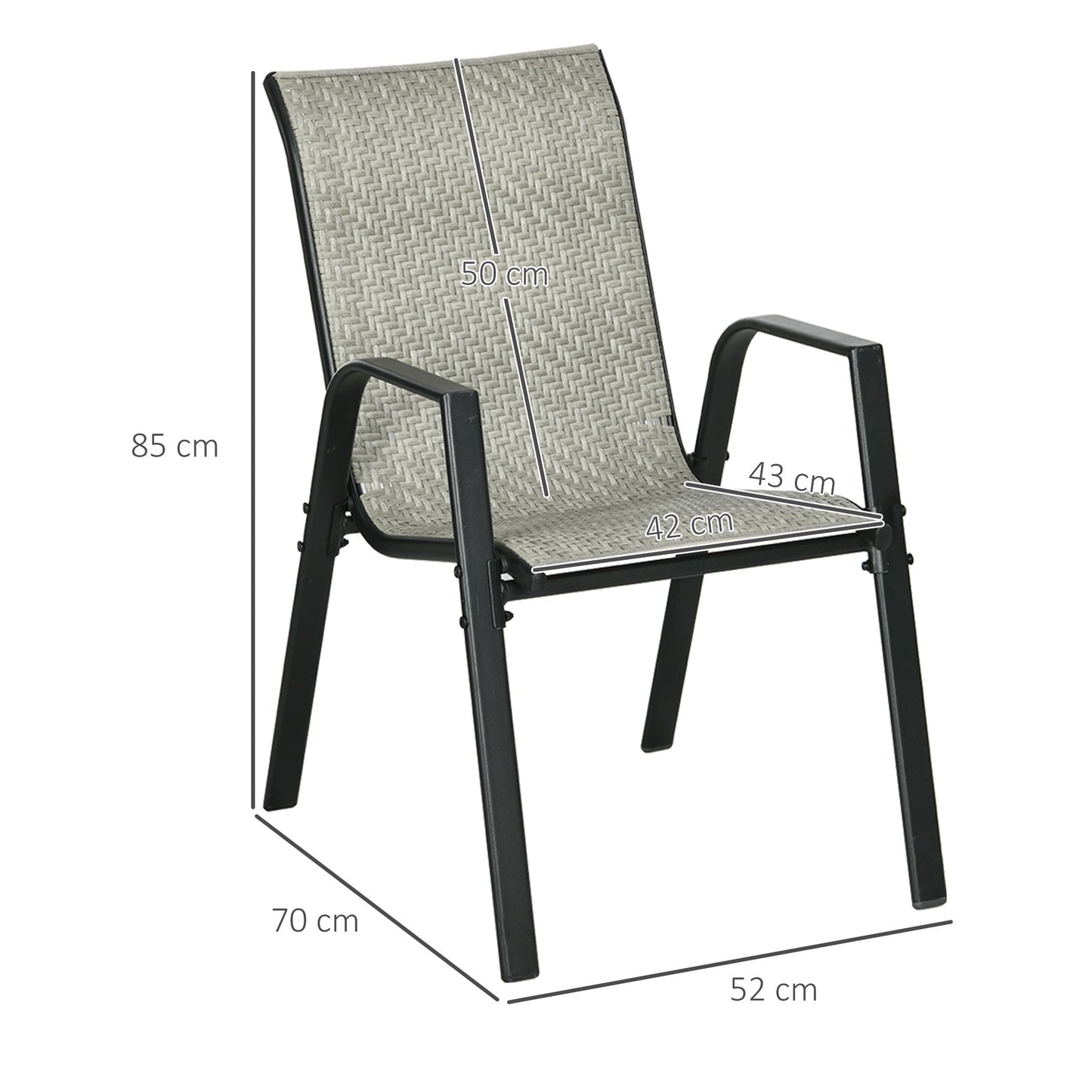 Stackable Outdoor Chairs Set of 4, Rattan Garden Chairs with Armrests and Backrest for Deck, Mixed Grey