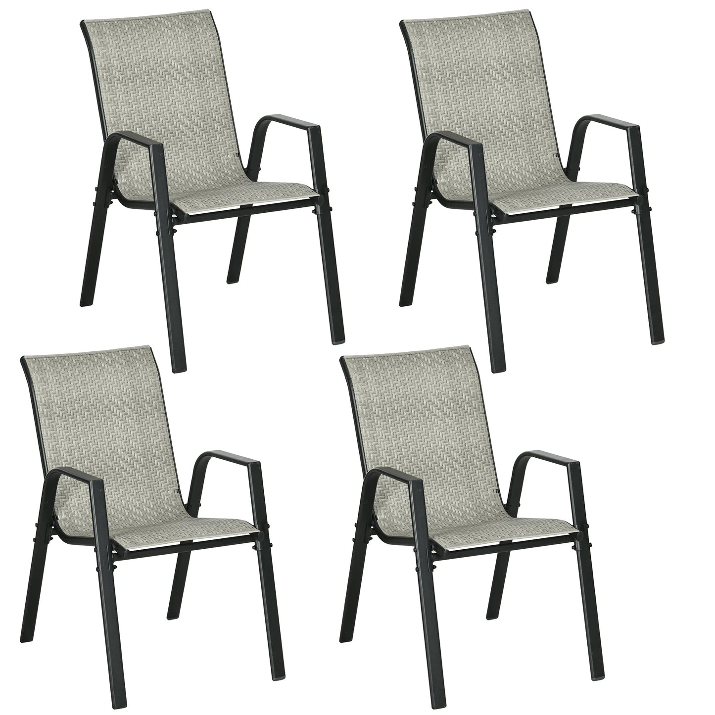 Stackable Outdoor Chairs Set of 4, Rattan Garden Chairs with Armrests and Backrest for Deck, Mixed Grey