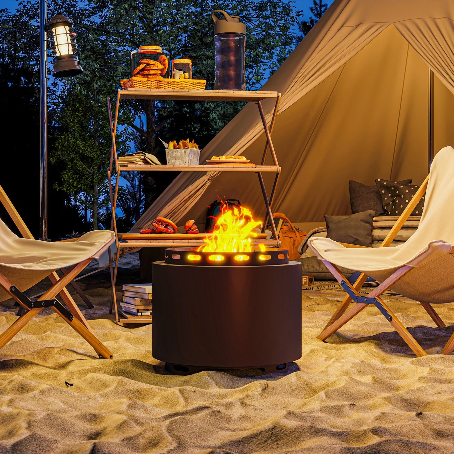 Smokeless Fire Pit, 48.5cm Portable Wood Burning Firepit with Poker for Garden Camping Bonfire Party, Metal, Dark Grey