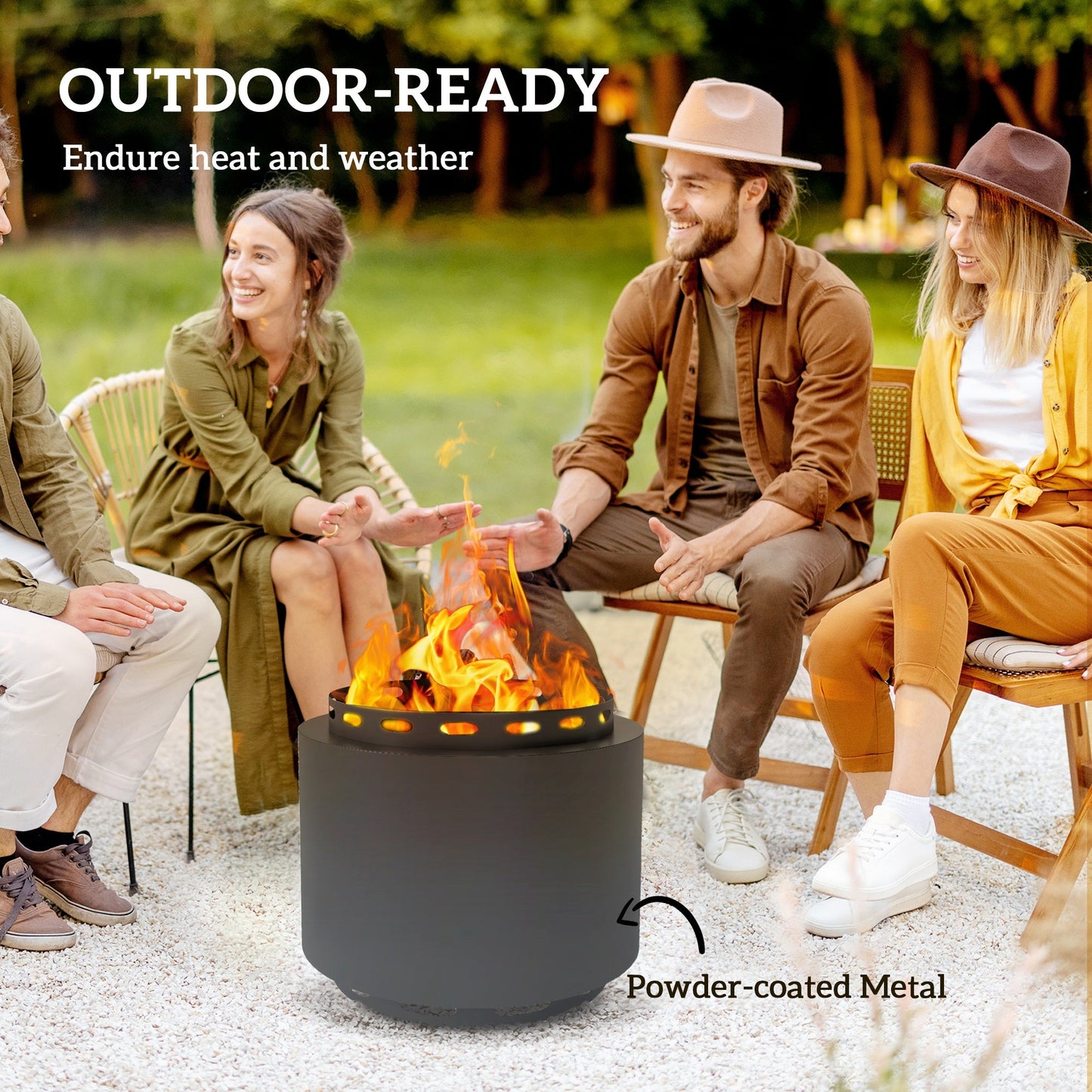 Smokeless Fire Pit, 48.5cm Portable Wood Burning Firepit with Poker for Garden Camping Bonfire Party, Metal, Dark Grey