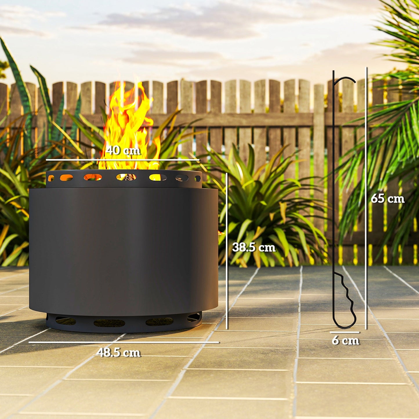 Smokeless Fire Pit, 48.5cm Portable Wood Burning Firepit with Poker for Garden Camping Bonfire Party, Metal, Dark Grey