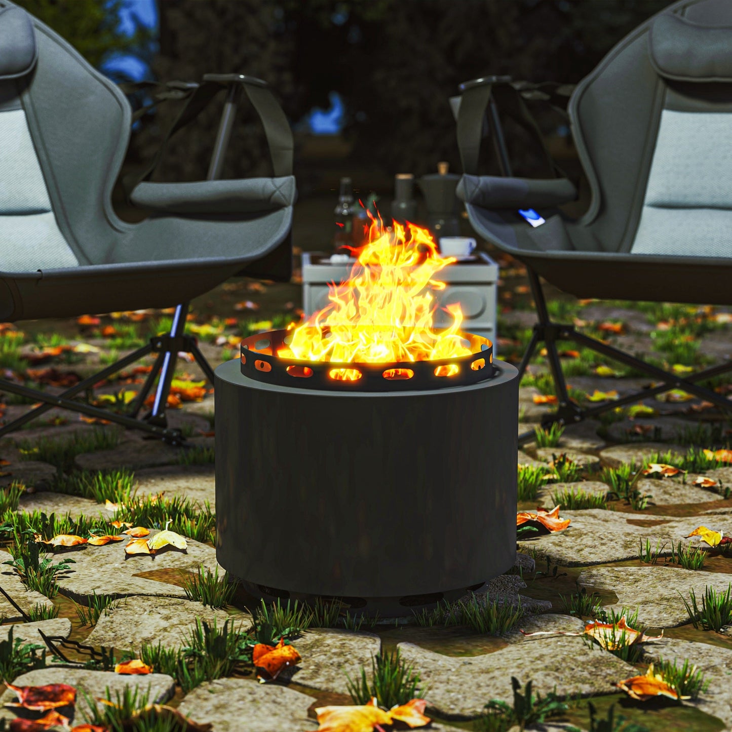Smokeless Fire Pit, 48.5cm Portable Wood Burning Firepit with Poker for Garden Camping Bonfire Party, Metal, Dark Grey