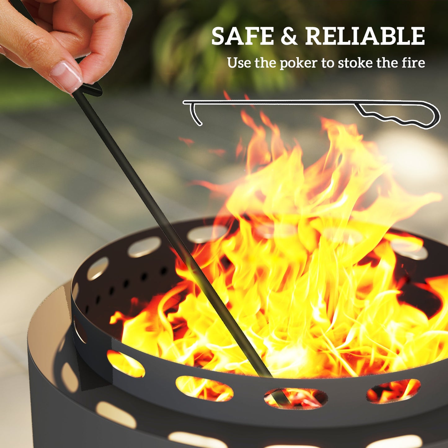 Smokeless Fire Pit, 48.5cm Portable Wood Burning Firepit with Poker for Garden Camping Bonfire Party, Metal, Dark Grey