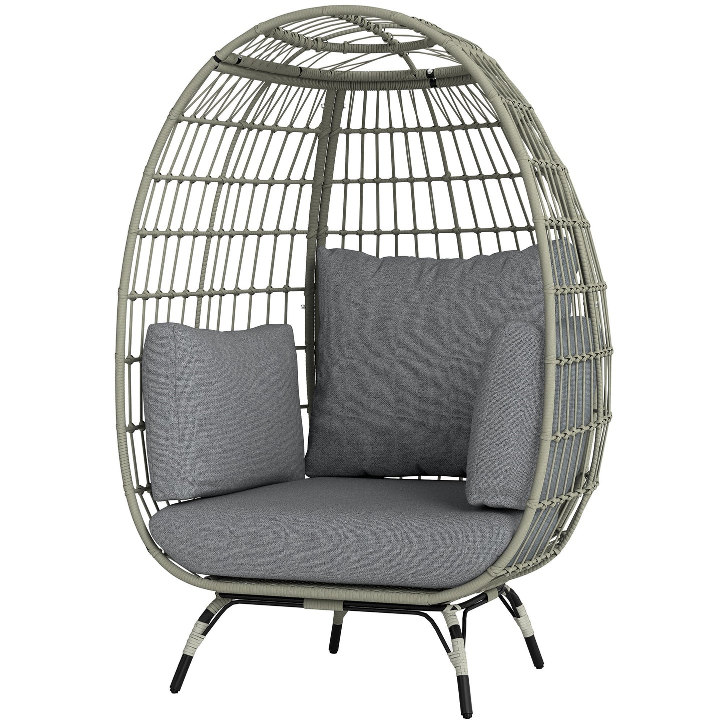 Oversized Garden Egg Chair, Outdoor Wicker PE Rattan Chair with Thickened Padded Cushions and Pillows for Balcony, Porch, Charcoal Grey