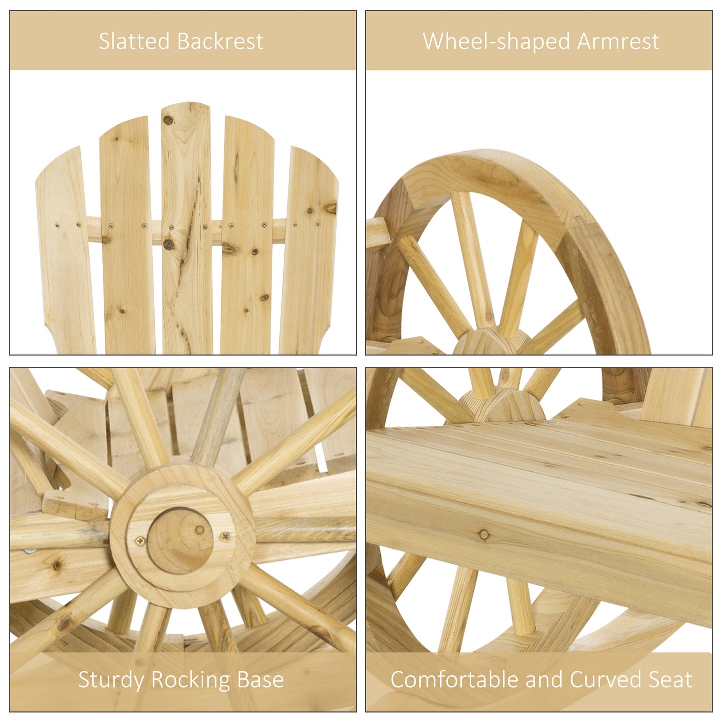 Wooden Adirondack Rocking Chair Reclining Armchair Outdoor Garden Furniture Patio Porch Rocker - Natural