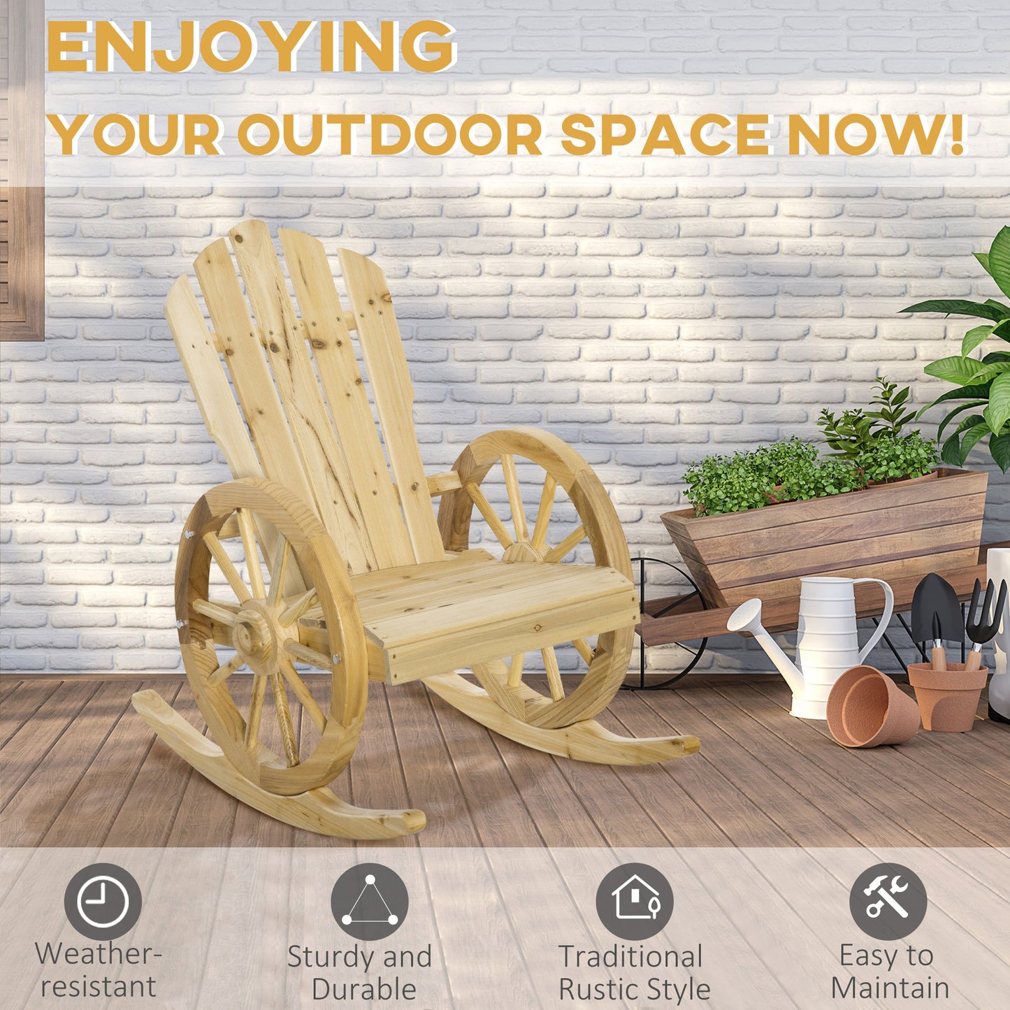 Wooden Adirondack Rocking Chair Reclining Armchair Outdoor Garden Furniture Patio Porch Rocker - Natural