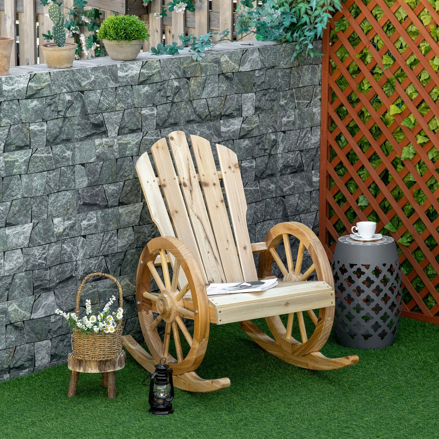 Wooden Adirondack Rocking Chair Reclining Armchair Outdoor Garden Furniture Patio Porch Rocker - Natural