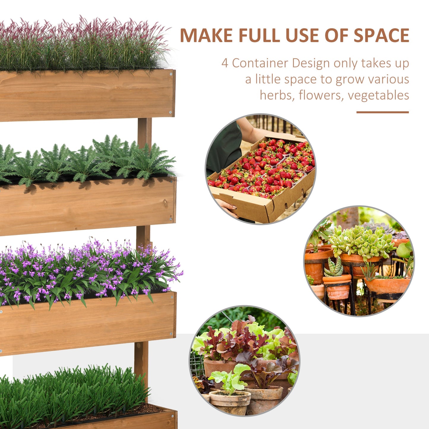 80cm x 45cm x 142cm 4-Tier Raised Garden Bed, Fir Wood Vertical Planter Box, Freestanding Elevated Plant Stand for Indoor Outdoor Use, Orange
