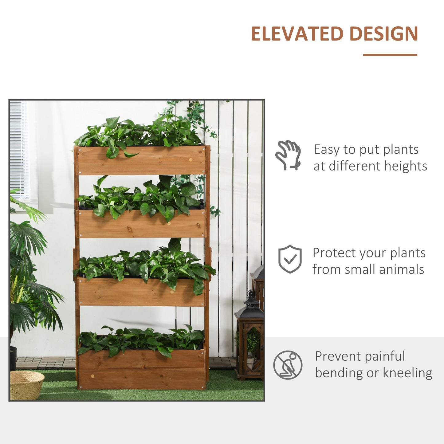 80cm x 45cm x 142cm 4-Tier Raised Garden Bed, Fir Wood Vertical Planter Box, Freestanding Elevated Plant Stand for Indoor Outdoor Use, Orange