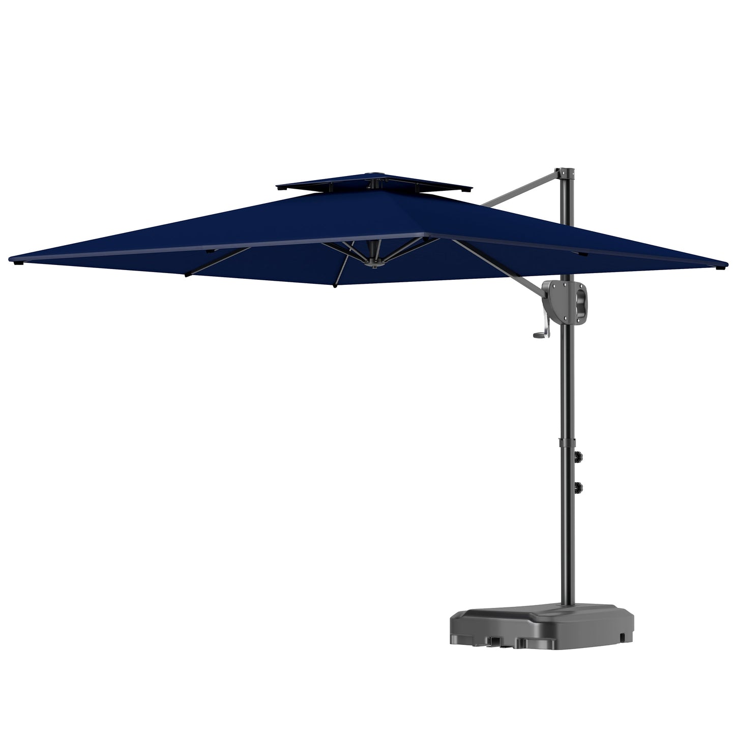 2.5m Garden Cantilever Parasol with Fillable Base, Up to 40kg, Double Top Garden Parasol, Square Overhanging Patio Umbrella with Crank Handle and Tilt for Outdoor Sun Shade, Blue