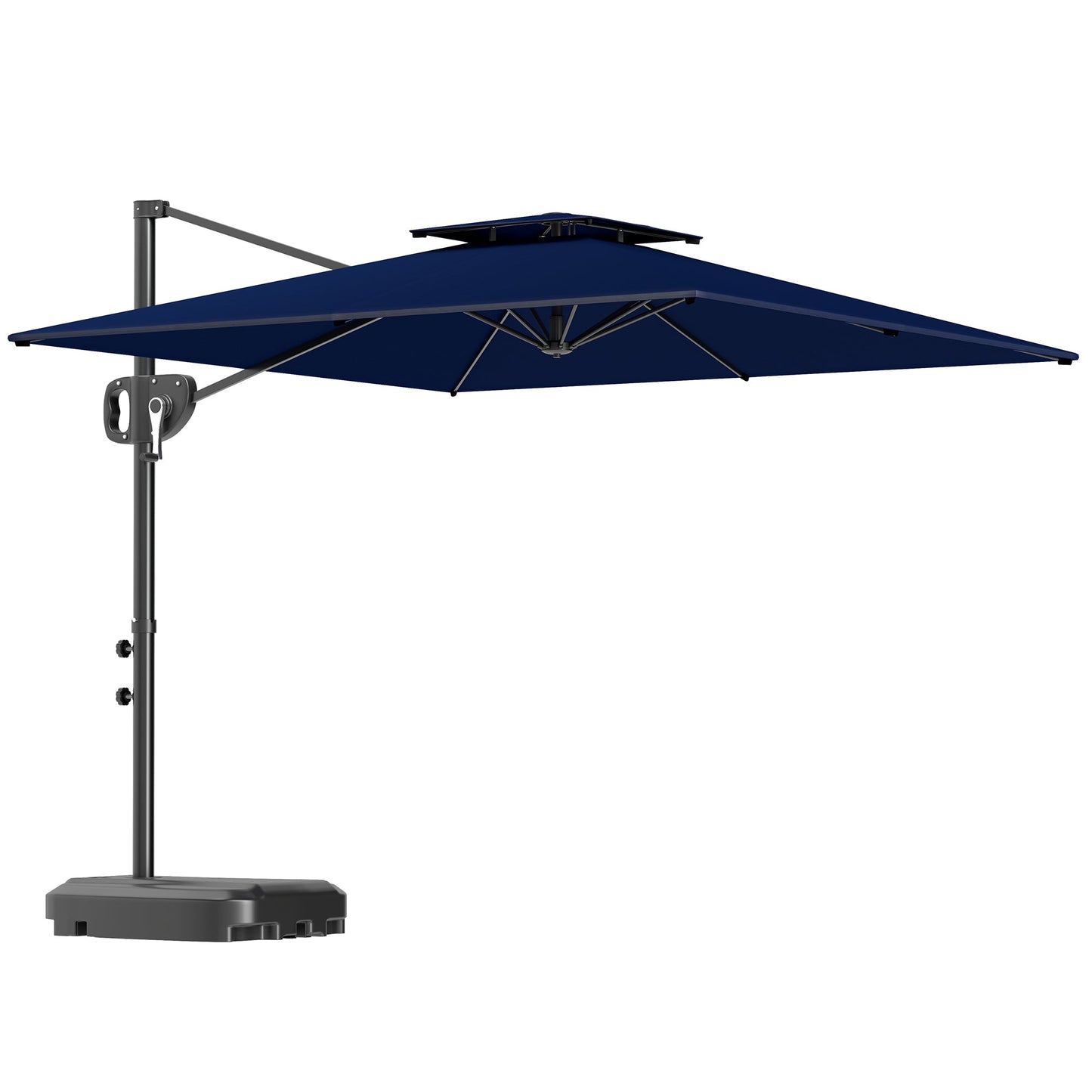2.5m Garden Cantilever Parasol with Fillable Base, Up to 40kg, Double Top Garden Parasol, Square Overhanging Patio Umbrella with Crank Handle and Tilt for Outdoor Sun Shade, Blue