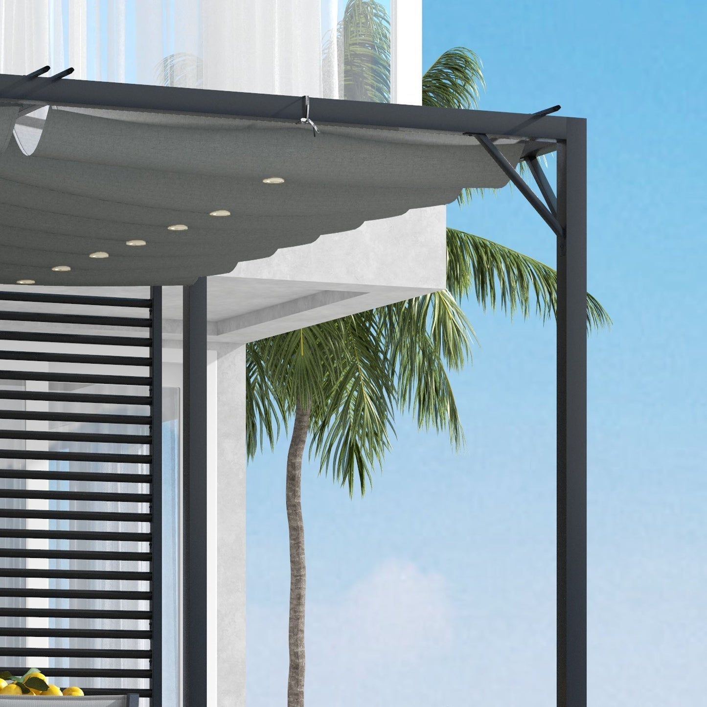 2.8 x 3(m) Metal Outdoor Pergola with Retractable Roof, Outdoor Gazebo Canopy Shelter with Grommet Holes for Garden, Patio, Lawn, Grey