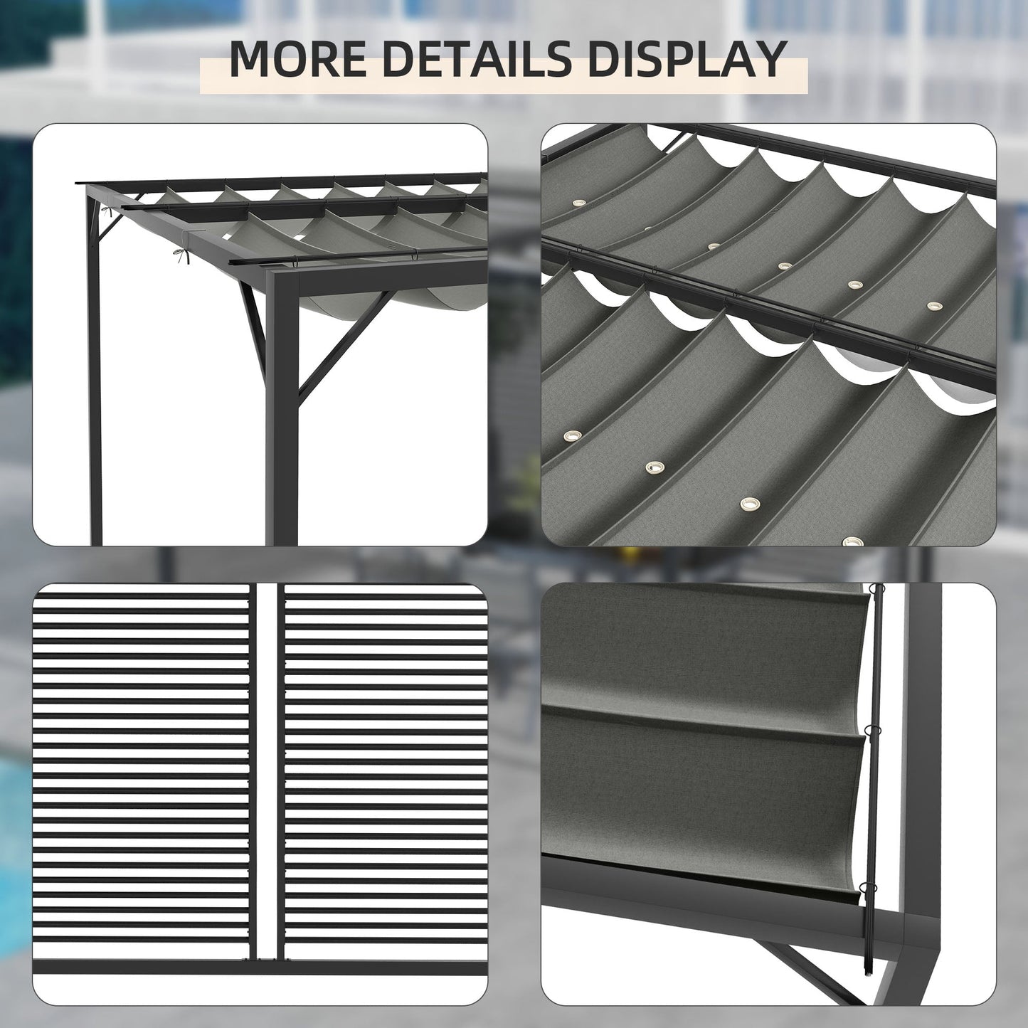 2.8 x 3(m) Metal Outdoor Pergola with Retractable Roof, Outdoor Gazebo Canopy Shelter with Grommet Holes for Garden, Patio, Lawn, Grey