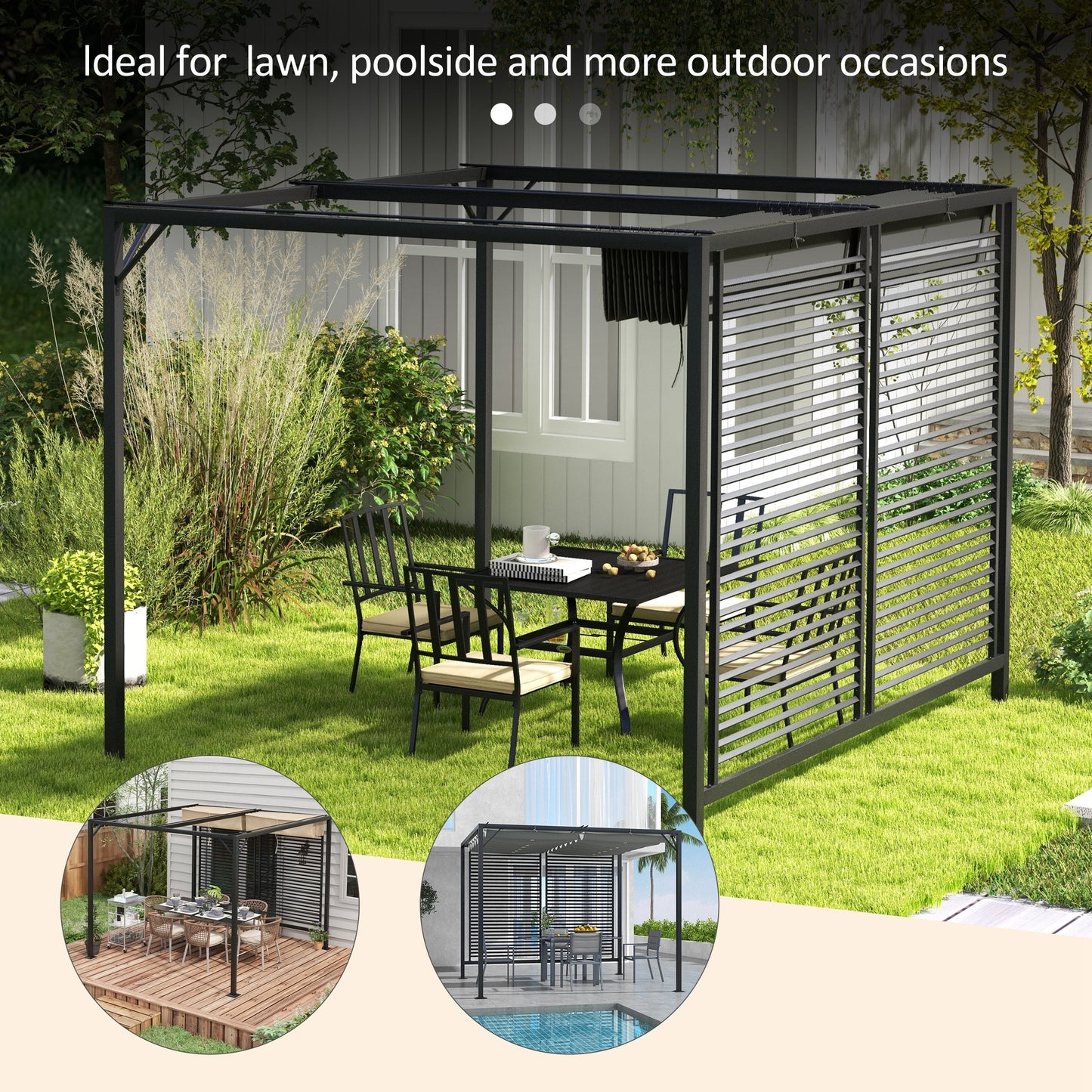 2.8 x 3(m) Metal Outdoor Pergola with Retractable Roof, Outdoor Gazebo Canopy Shelter with Grommet Holes for Garden, Patio, Lawn, Grey