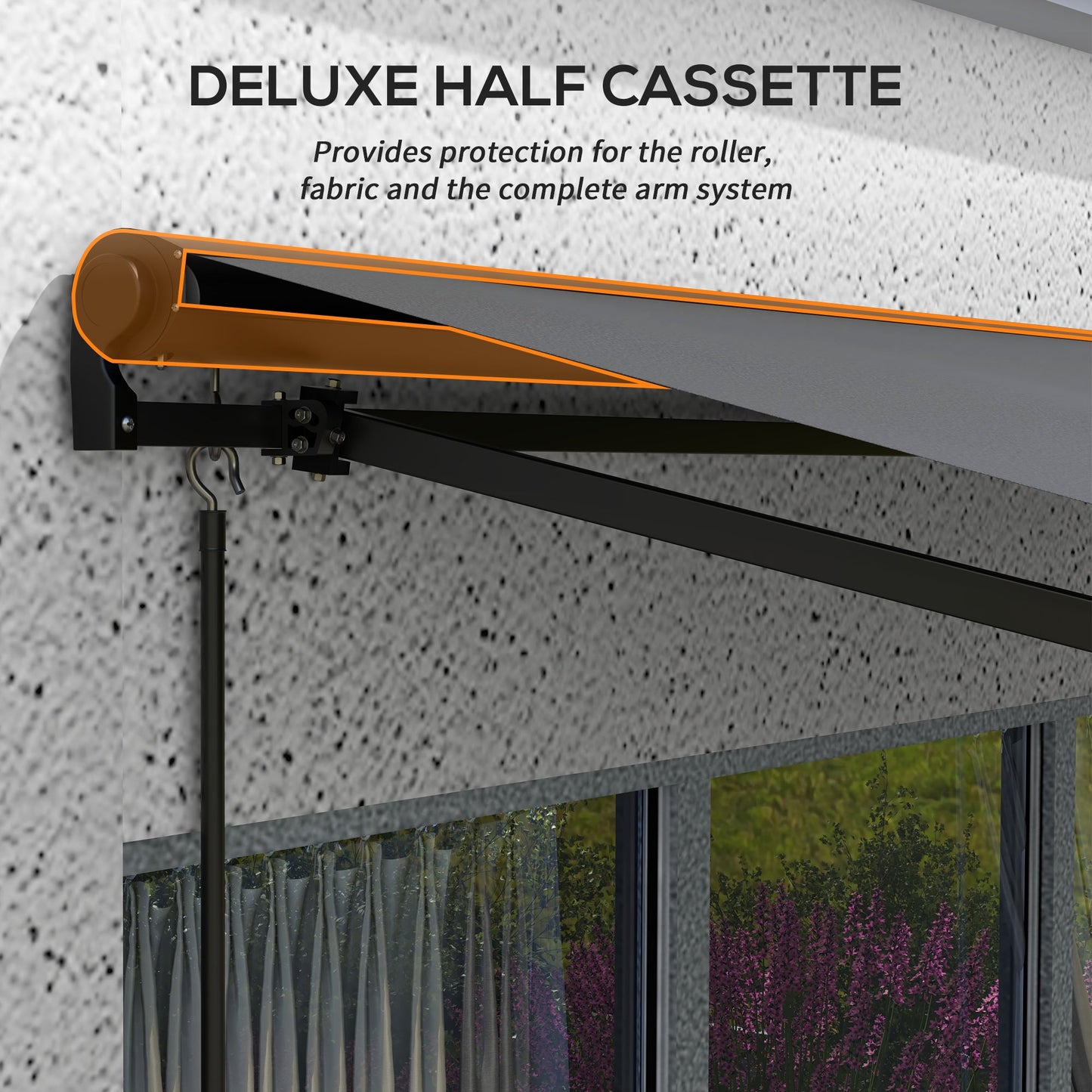 3 x 2m Electric Awning with Remote Controller, Aluminium Frame Retractable Awning, Half Cassette Sun Canopies for Patio Deck Door Window, Dark Grey