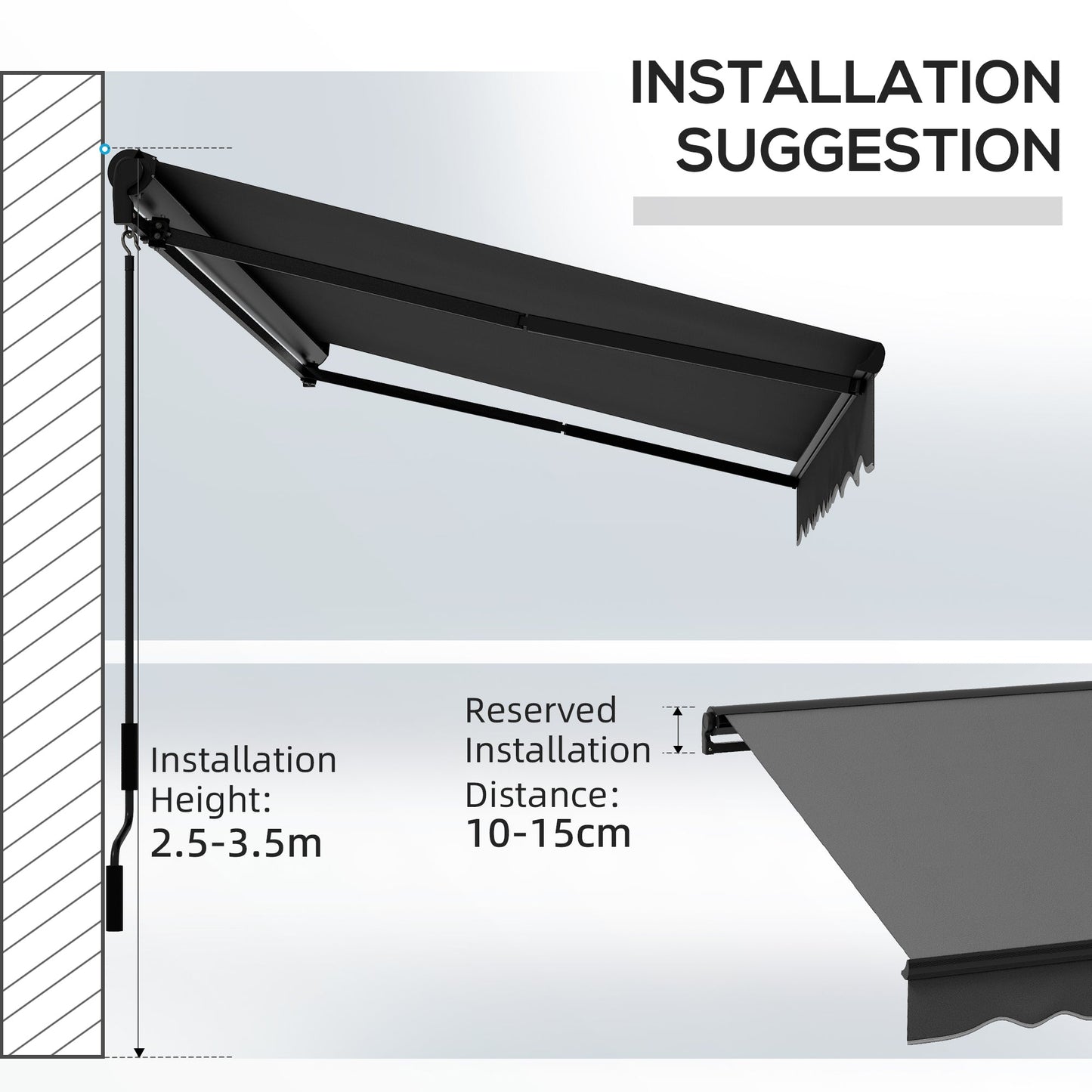 3 x 2m Electric Awning with Remote Controller, Aluminium Frame Retractable Awning, Half Cassette Sun Canopies for Patio Deck Door Window, Dark Grey