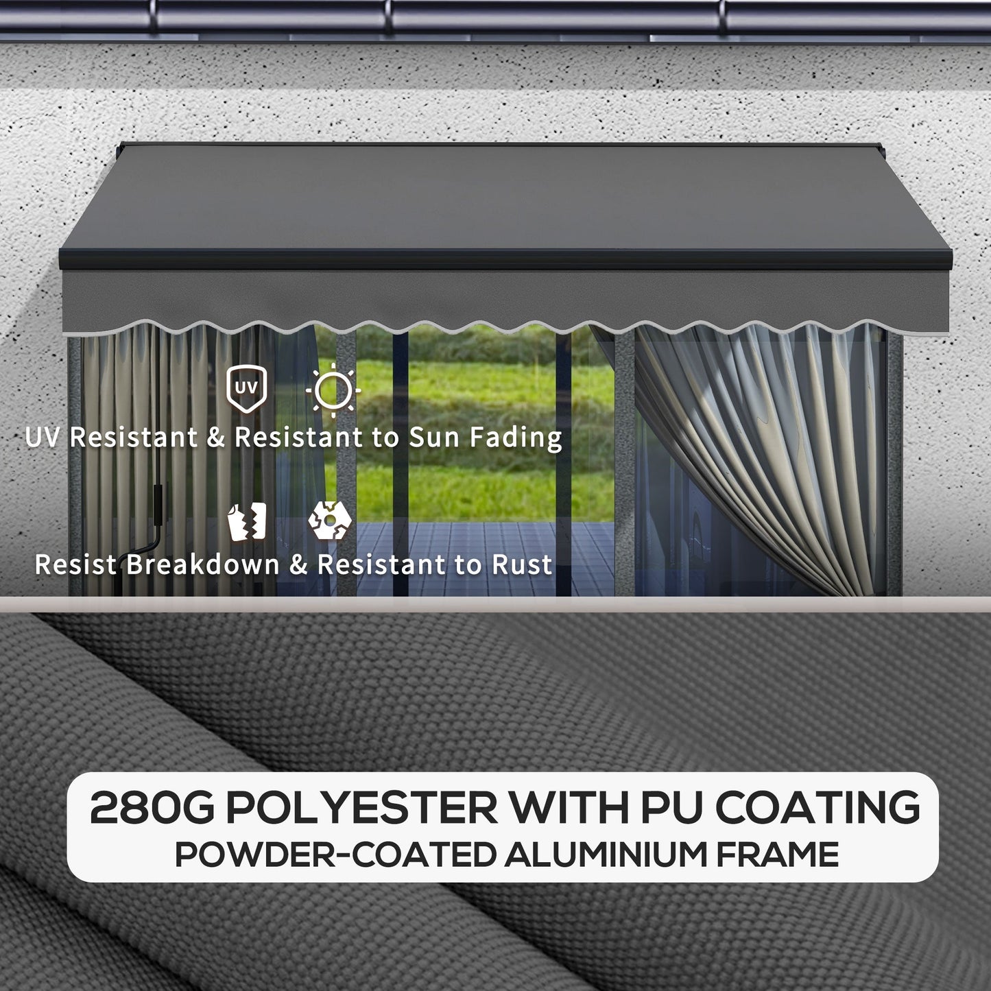 3 x 2m Electric Awning with Remote Controller, Aluminium Frame Retractable Awning, Half Cassette Sun Canopies for Patio Deck Door Window, Dark Grey