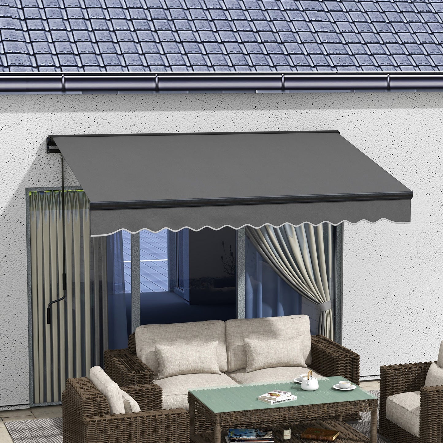 3 x 2m Electric Awning with Remote Controller, Aluminium Frame Retractable Awning, Half Cassette Sun Canopies for Patio Deck Door Window, Dark Grey