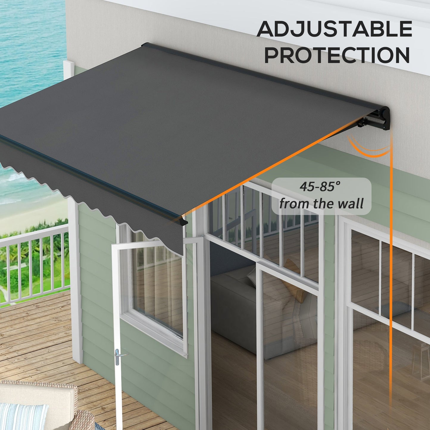 3 x 2m Electric Awning with Remote Controller, Aluminium Frame Retractable Awning, Half Cassette Sun Canopies for Patio Deck Door Window, Dark Grey