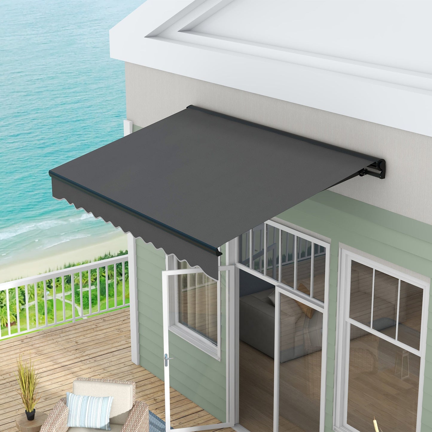 3 x 2m Electric Awning with Remote Controller, Aluminium Frame Retractable Awning, Half Cassette Sun Canopies for Patio Deck Door Window, Dark Grey