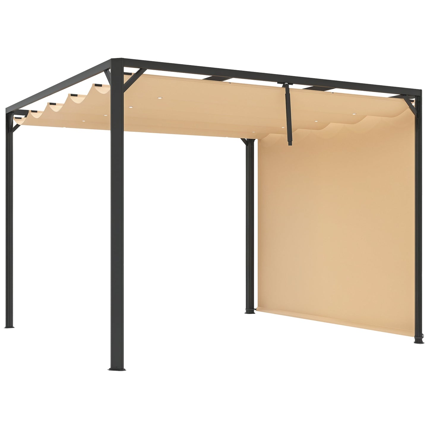 3 x 3(m) Garden Pergola with Retractable Roof Canopy, Aluminium Pergola Kit Gazebo with Roller Shade, UPF30+ Sun Shade Shelter for Porch, Khaki