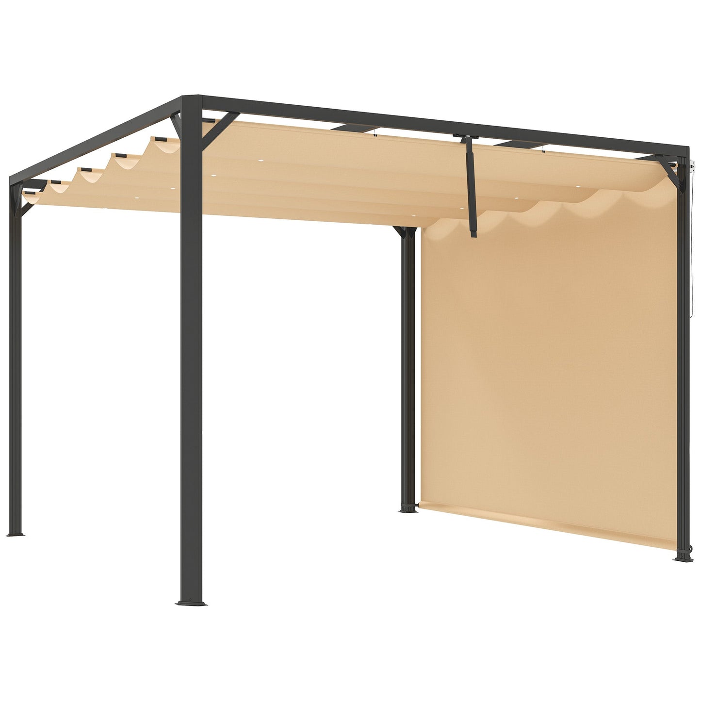 3 x 3(m) Garden Pergola with Retractable Roof Canopy, Aluminium Pergola Kit Gazebo with Roller Shade, UPF30+ Sun Shade Shelter for Porch, Khaki
