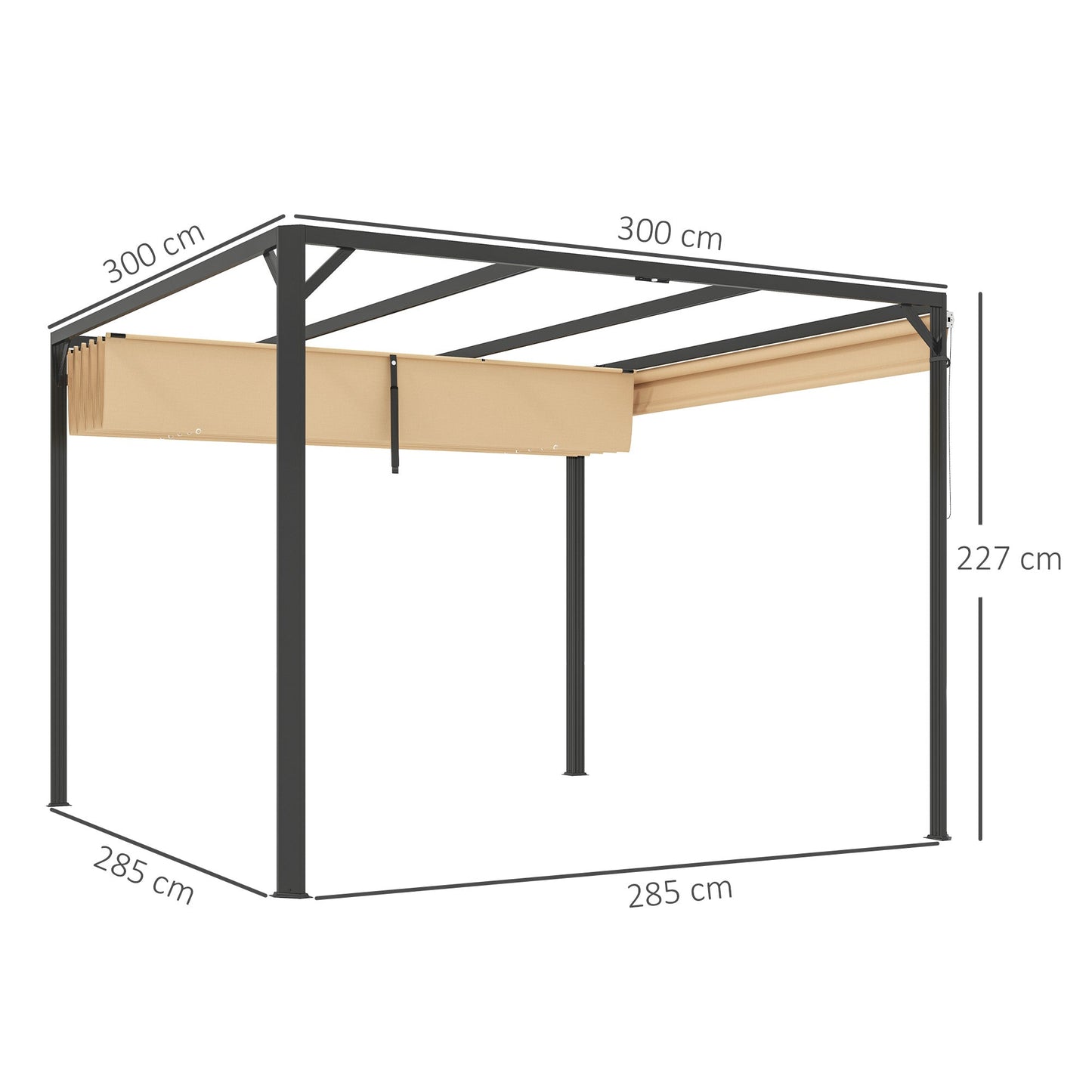 3 x 3(m) Garden Pergola with Retractable Roof Canopy, Aluminium Pergola Kit Gazebo with Roller Shade, UPF30+ Sun Shade Shelter for Porch, Khaki