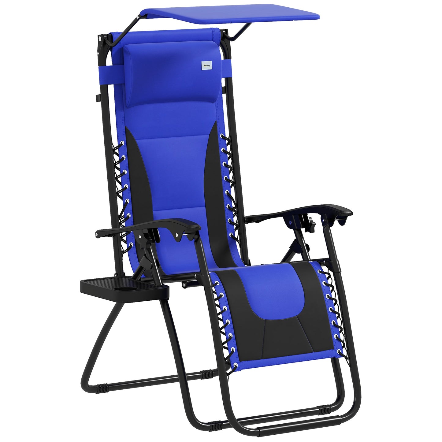 Zero Gravity Lounger Chair, Folding Reclining Patio Chair with Shade Cover, Padded Seat, Cup Holder, Soft Cushion and Headrest for Poolside, Camping, Blue