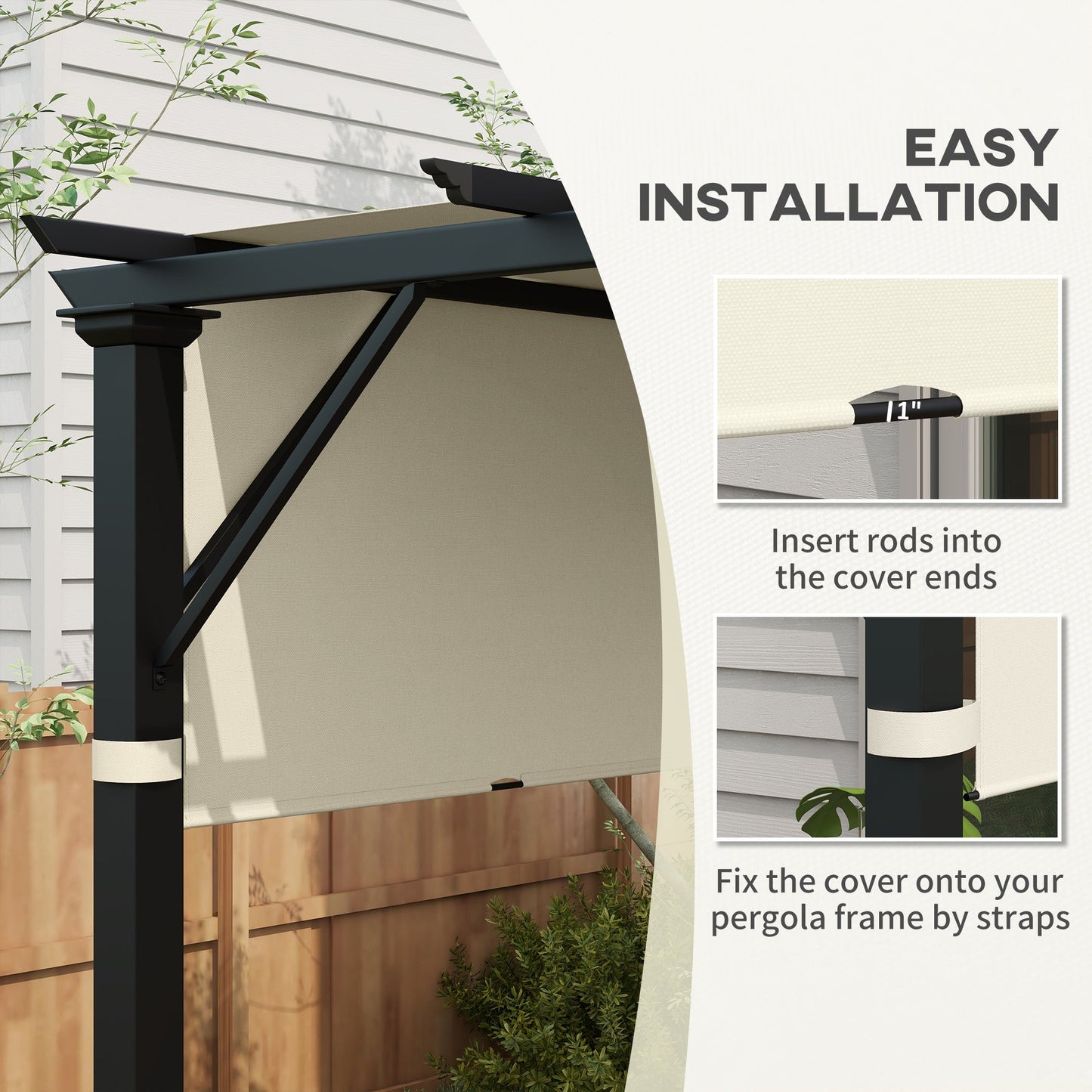 2 PCS Pergola Canopy Replacement, 4.9 x 1.2m UV Protection Pergola Cover, Easy to Install, for 3 x 3(m) Pergola, Cream White