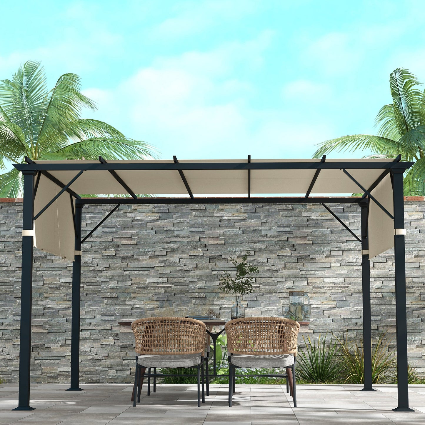 2 PCS Pergola Canopy Replacement, 4.9 x 1.2m UV Protection Pergola Cover, Easy to Install, for 3 x 3(m) Pergola, Cream White