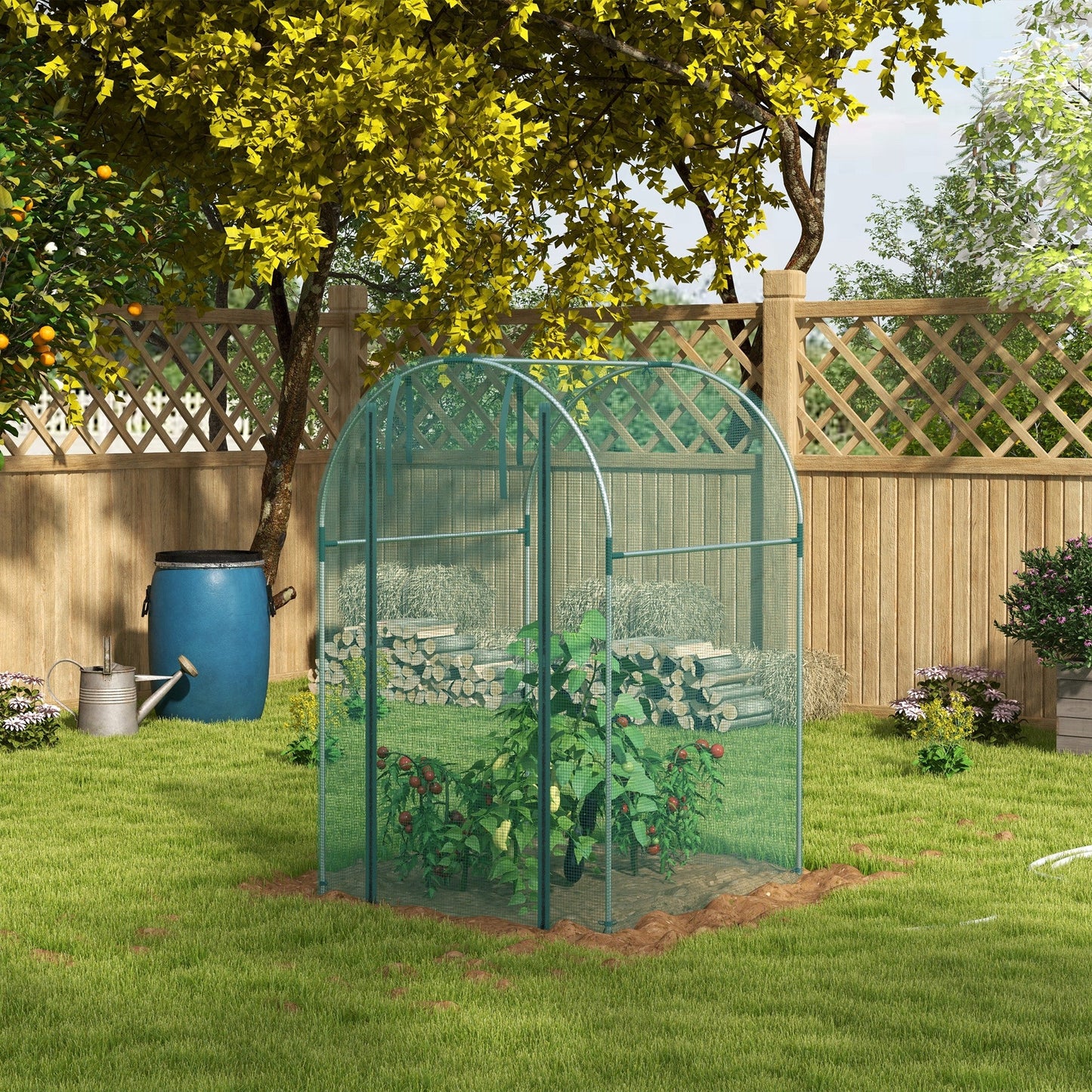 Fruit Cage Bird Netting, Heavy Duty Fruit and Vegetable Protection Tent with Zipped Door, Anti Bird, Insects, Small Animals, 1.2 x 1.2 x 1.9m, Green