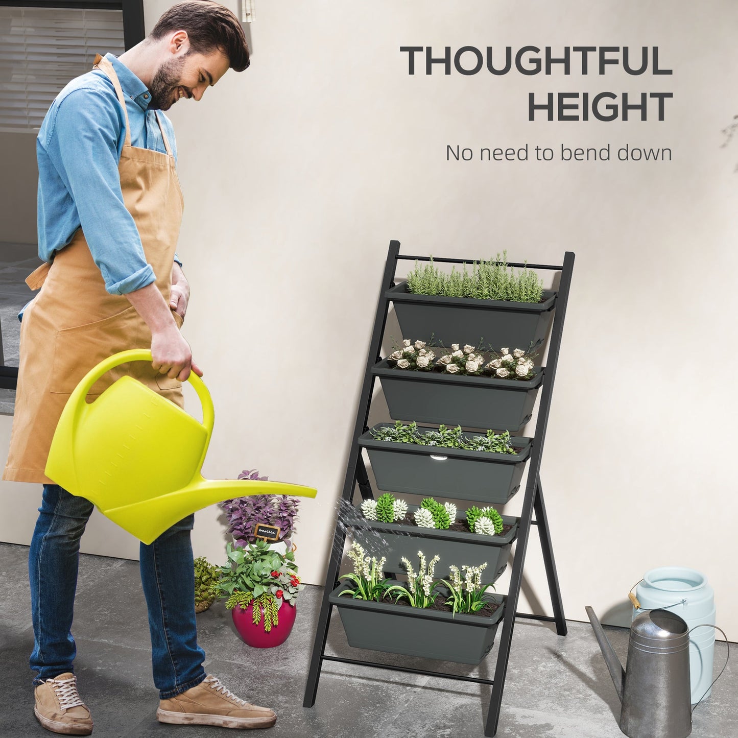 Vertical Raised Garden Bed with 5 Removable Tray, Indoor Outdoor Elevated Plant Stand Grow Container for Vegetable Flowers Herbs, Charcoal Grey