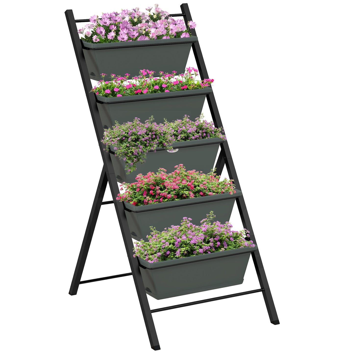 Vertical Raised Garden Bed with 5 Removable Tray, Indoor Outdoor Elevated Plant Stand Grow Container for Vegetable Flowers Herbs, Charcoal Grey