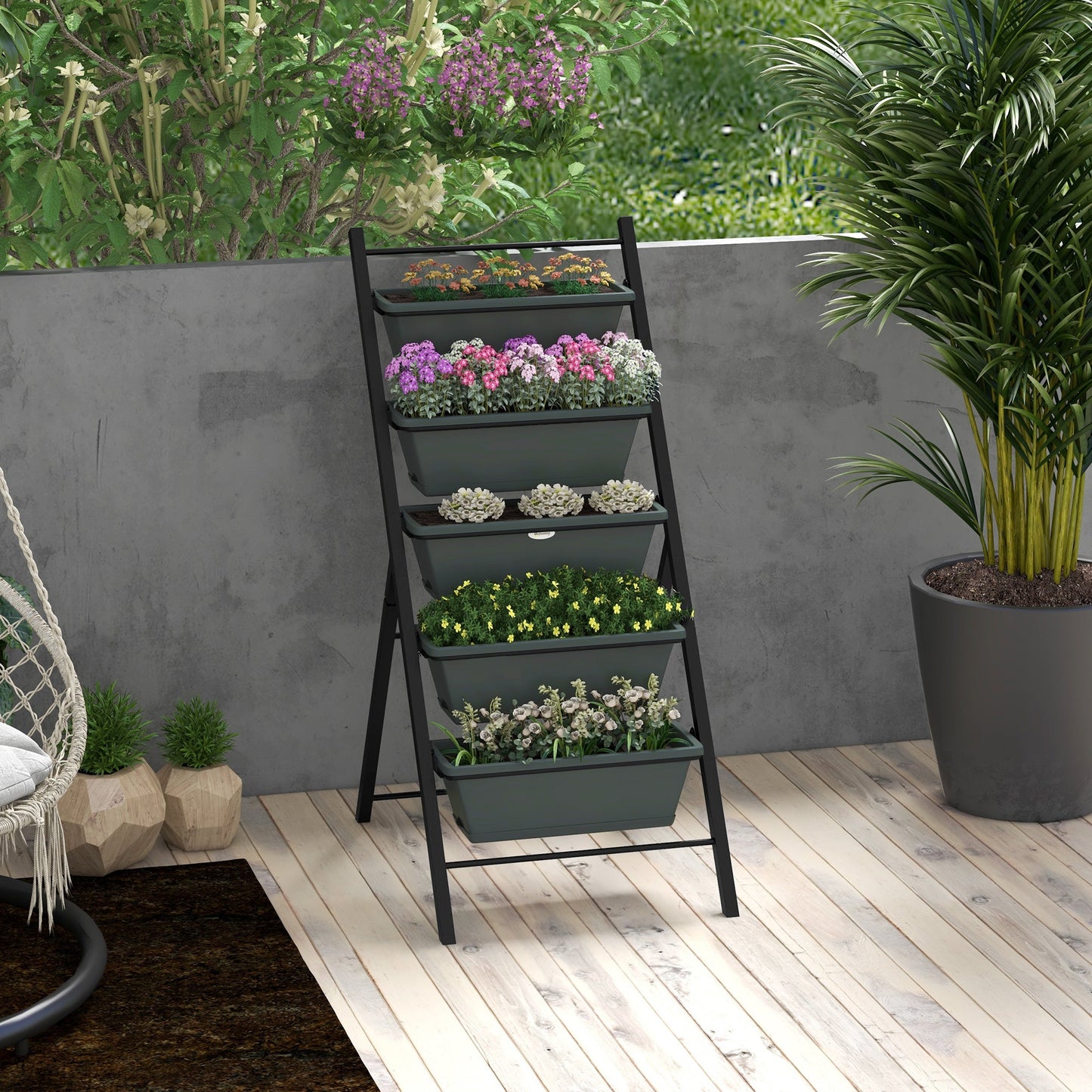 Vertical Raised Garden Bed with 5 Removable Tray, Indoor Outdoor Elevated Plant Stand Grow Container for Vegetable Flowers Herbs, Charcoal Grey