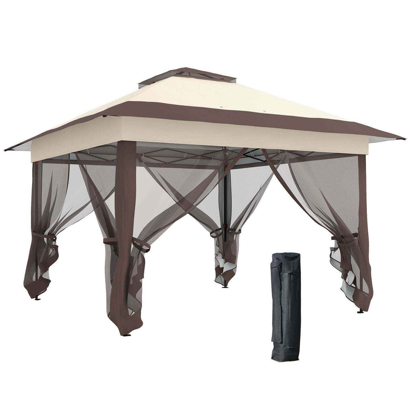 3.6 x 3.6 m Pop up Gazebo with Netting and Wheeled Carry Bag, UPF50+ Height Adjustable Party Tent Instant Canopy Sun Shade Shelter, Khaki