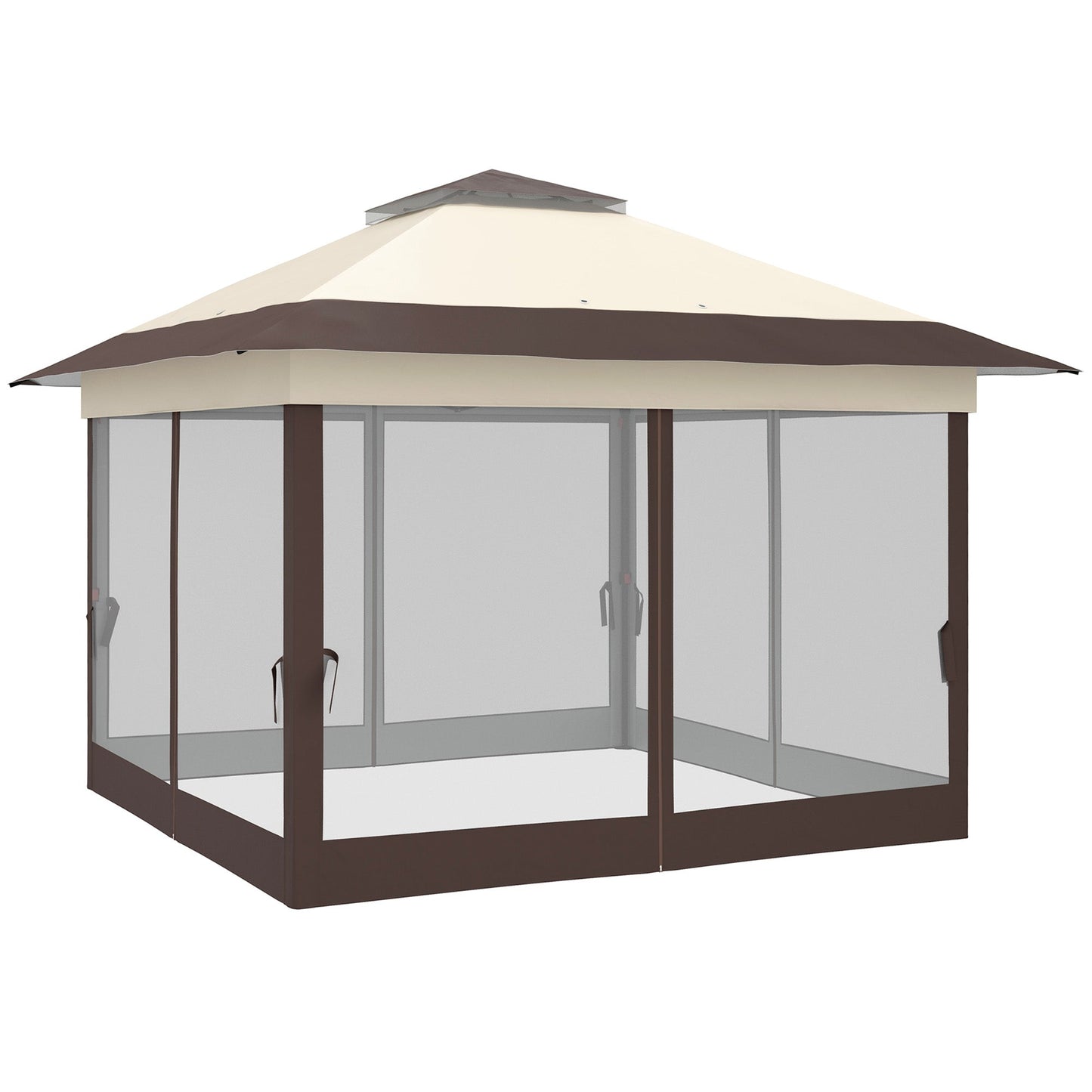 3.6 x 3.6 m Pop up Gazebo with Netting and Wheeled Carry Bag, UPF50+ Height Adjustable Party Tent Instant Canopy Sun Shade Shelter, Khaki