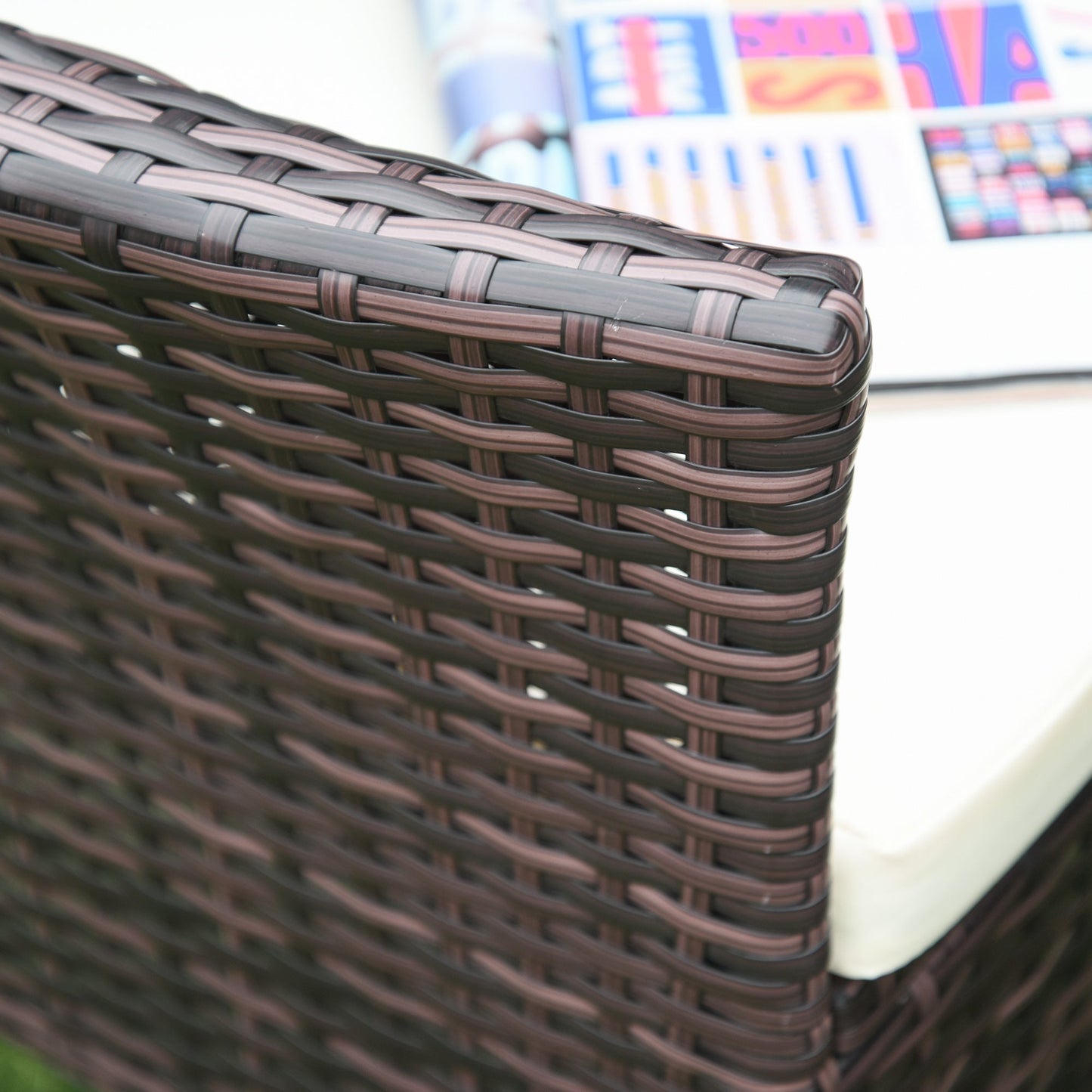 4 Pieces Outdoor PE Rattan Dining Chairs Set with Cushion, Garden Armchair with Armrests, High Backrest, Metal Frame Patio Wicker Furniture, Deep Coffee