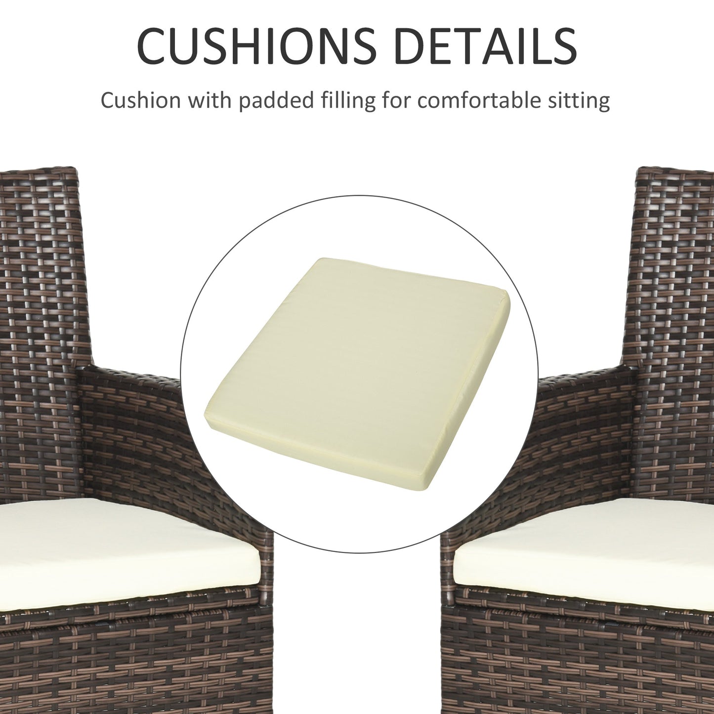 4 Pieces Outdoor PE Rattan Dining Chairs Set with Cushion, Garden Armchair with Armrests, High Backrest, Metal Frame Patio Wicker Furniture, Deep Coffee