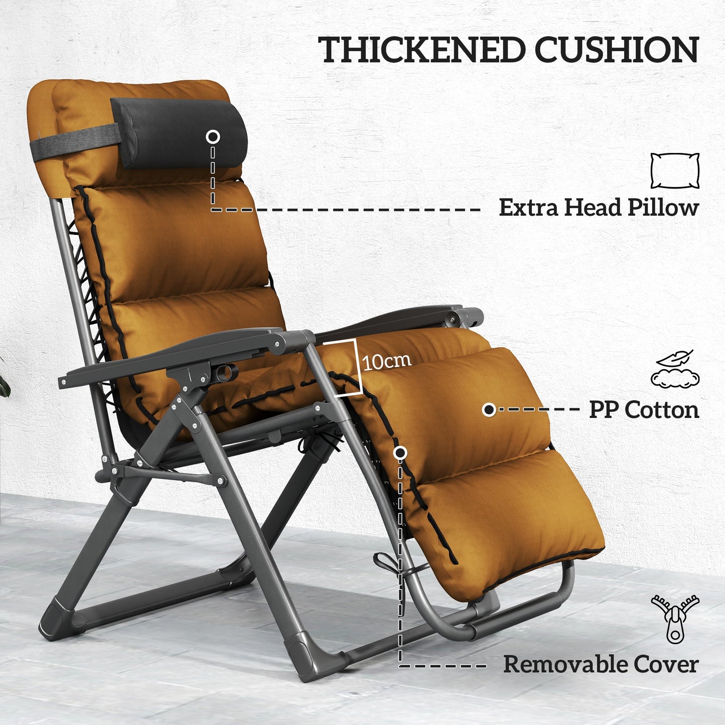 Zero Gravity Chairs Set of 2, Folding Reclining Garden Chair, Outdoor Sun Lounger with Cushion, Garden Recliner Chairs with Headrest and Cup Phone Holder Tray for Beach, Brown