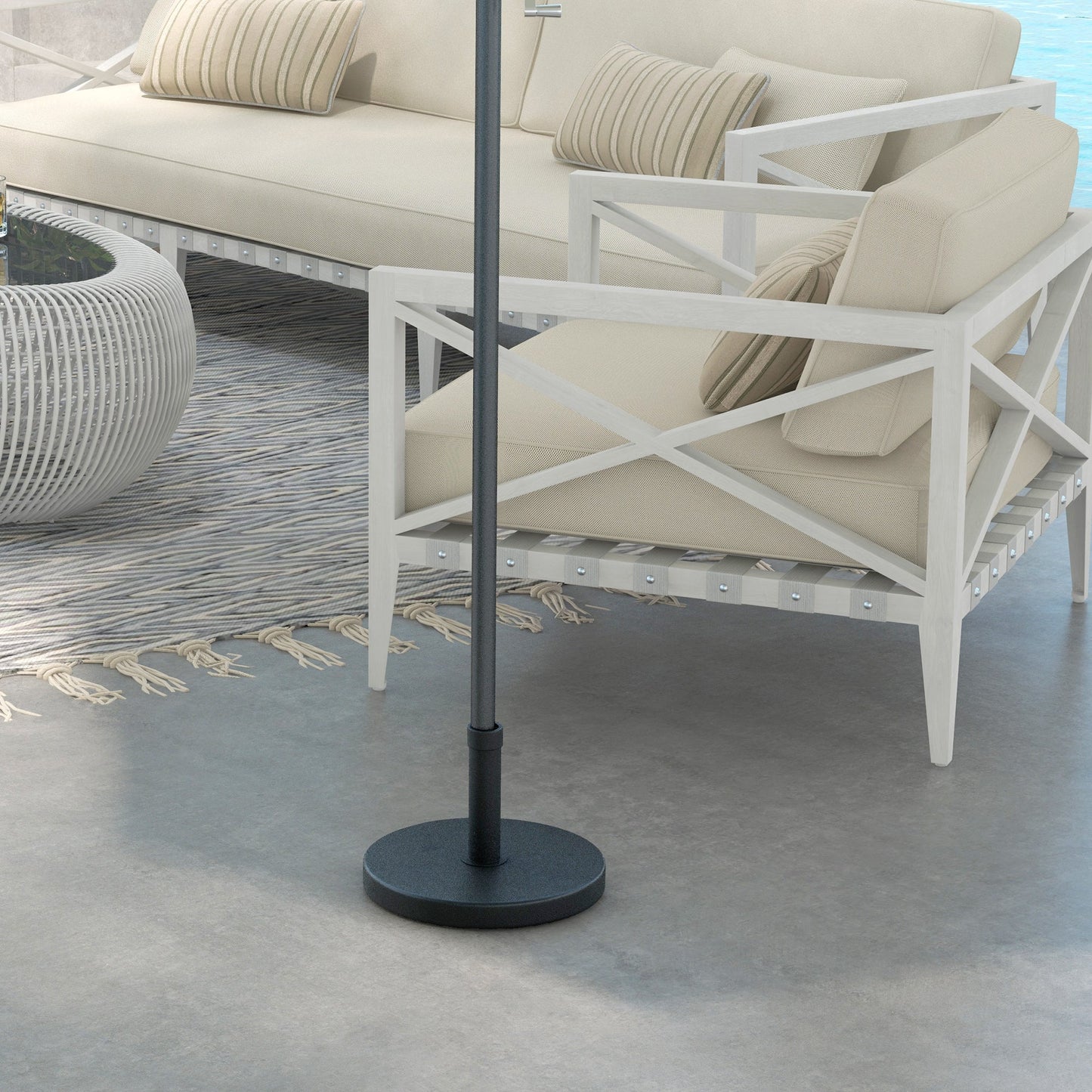 15kg Concrete Parasol Base, Heavy Duty Patio Umbrella Stand with Grip Handle, 46.5cm Round Garden Parasol Holder for 24 to 38mm Poles, Black